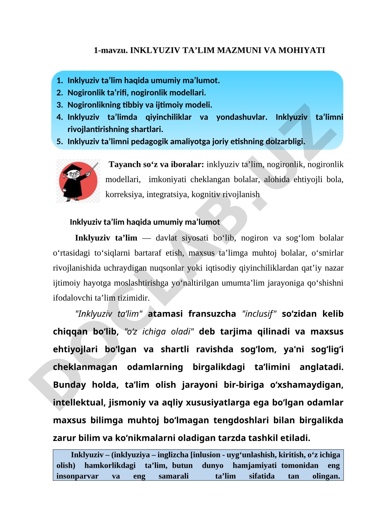 Inklyuziv ta’lim mazmuni va mohiyati