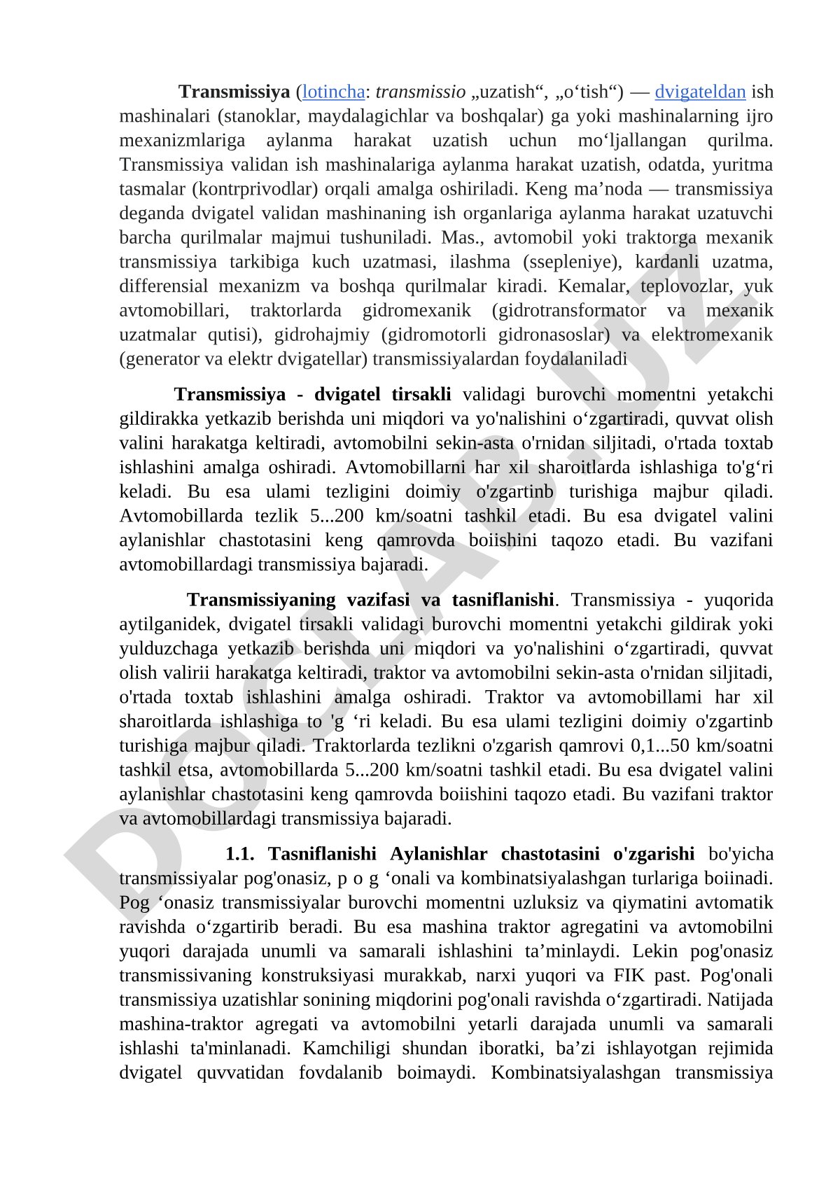 Transmissiya tushunchasi va turlari