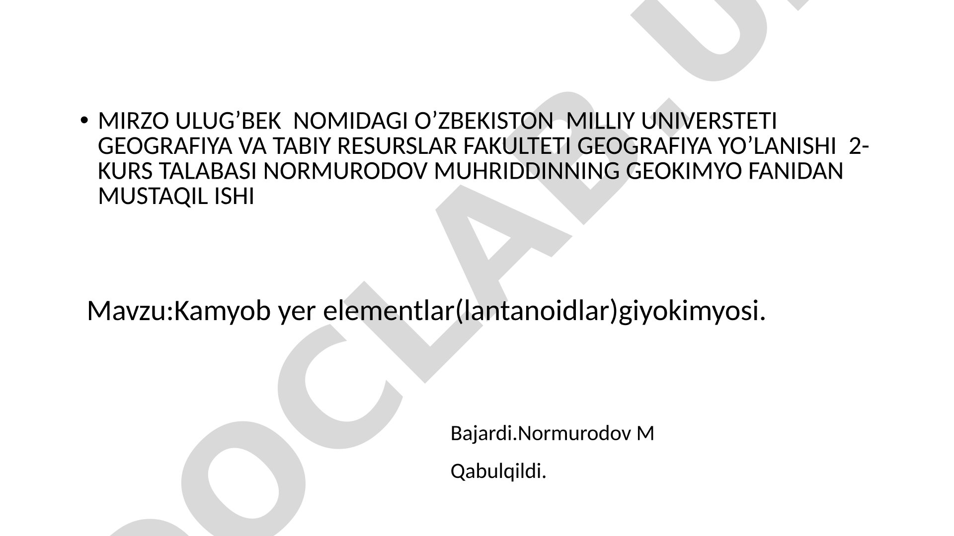 Kamyob yer elementlar (lantanoidlar) geokimyosi