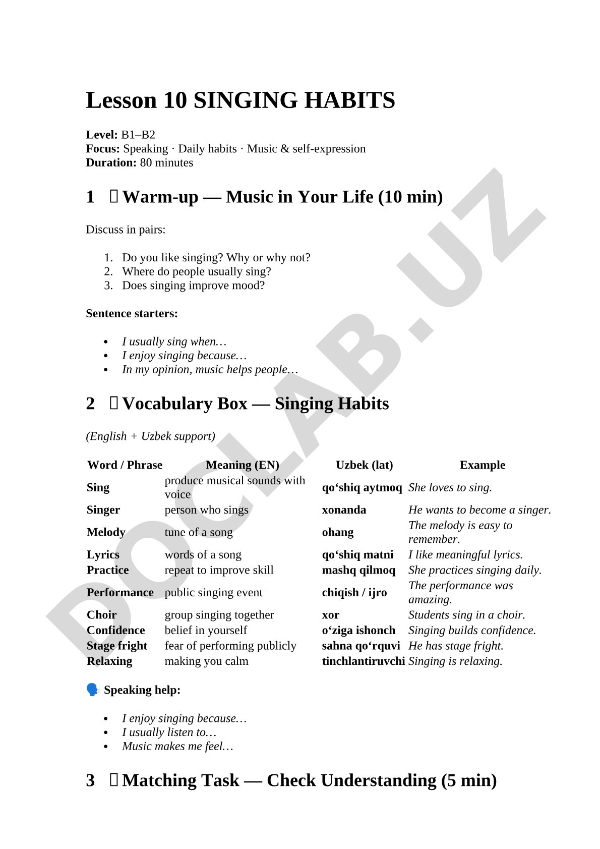 Singing Habits