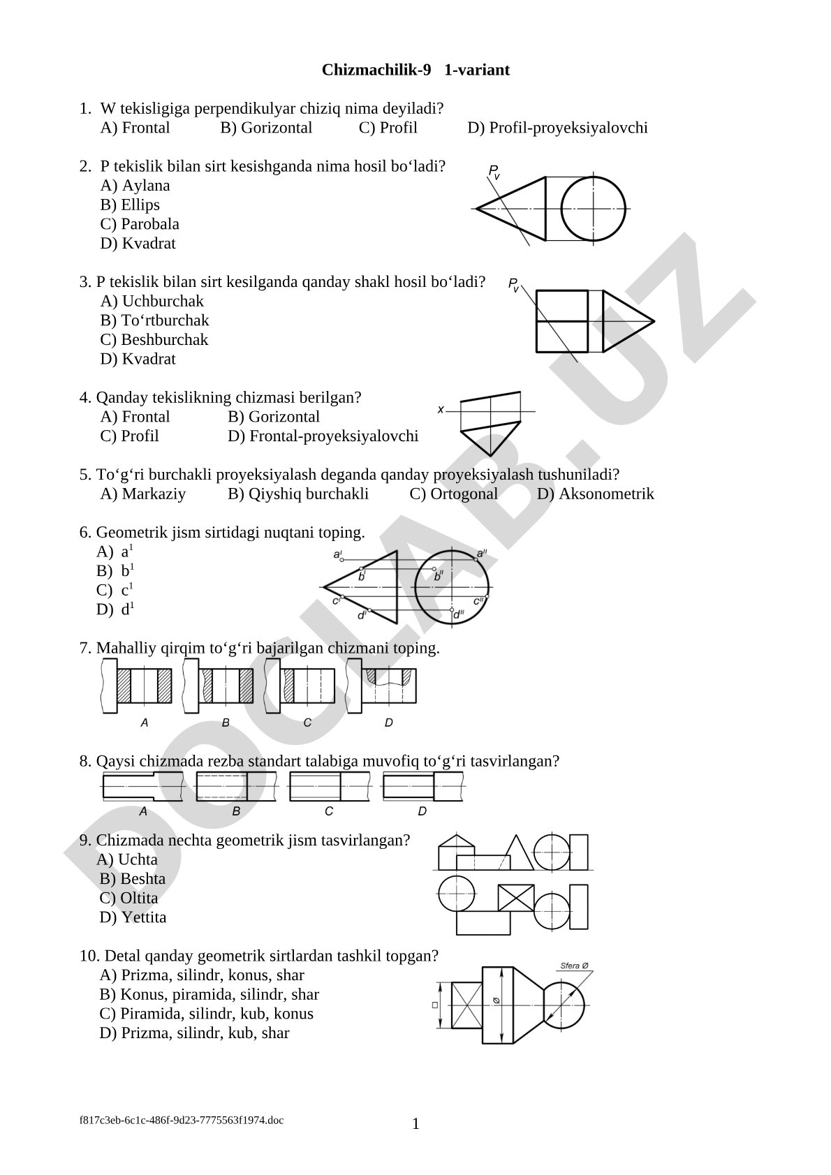 Chizmachilik test savollari