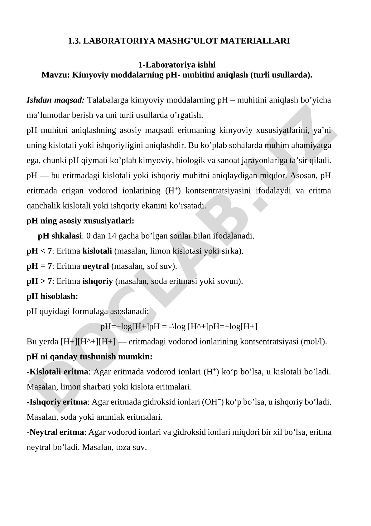 Kimyoviy moddalarning pH-muhitini aniqlash (turli usullarda)