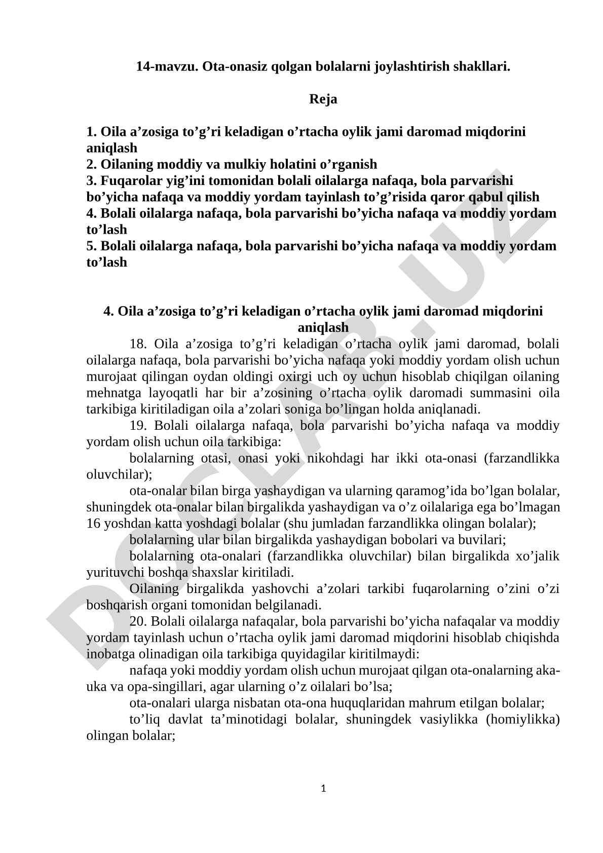 Ota-onasiz qolgan bolalarni joylashtirish shakllari