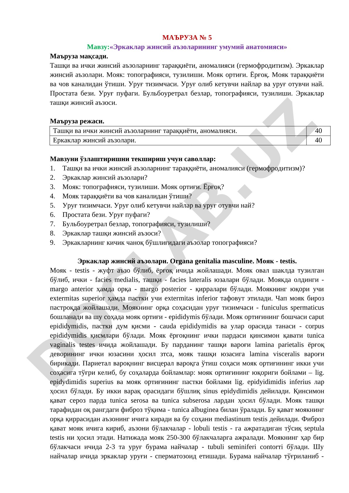 Эркаклар жинсий аъзоларининг умумий анатомияси