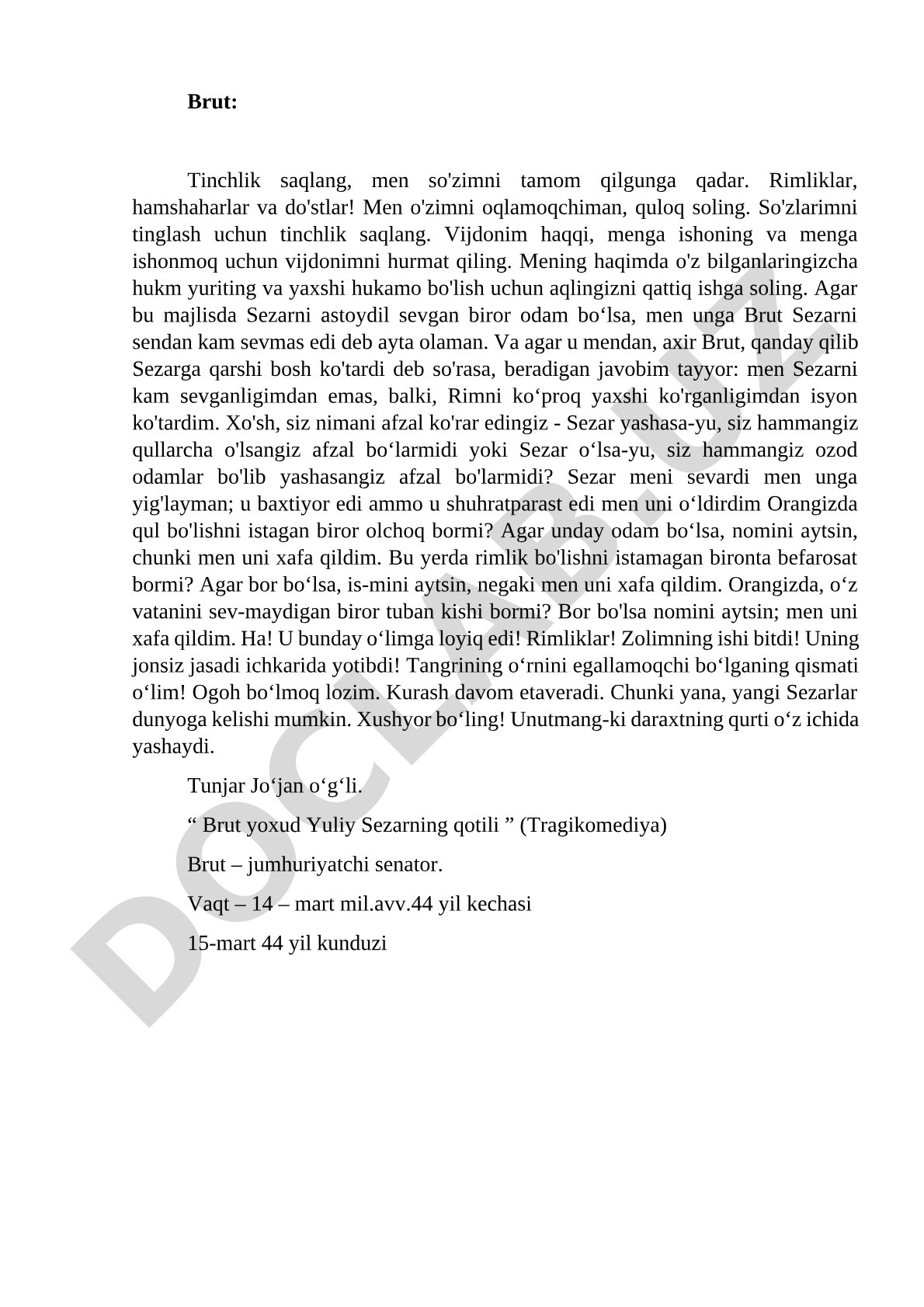 Brutning Sezar haqidagi nutqi