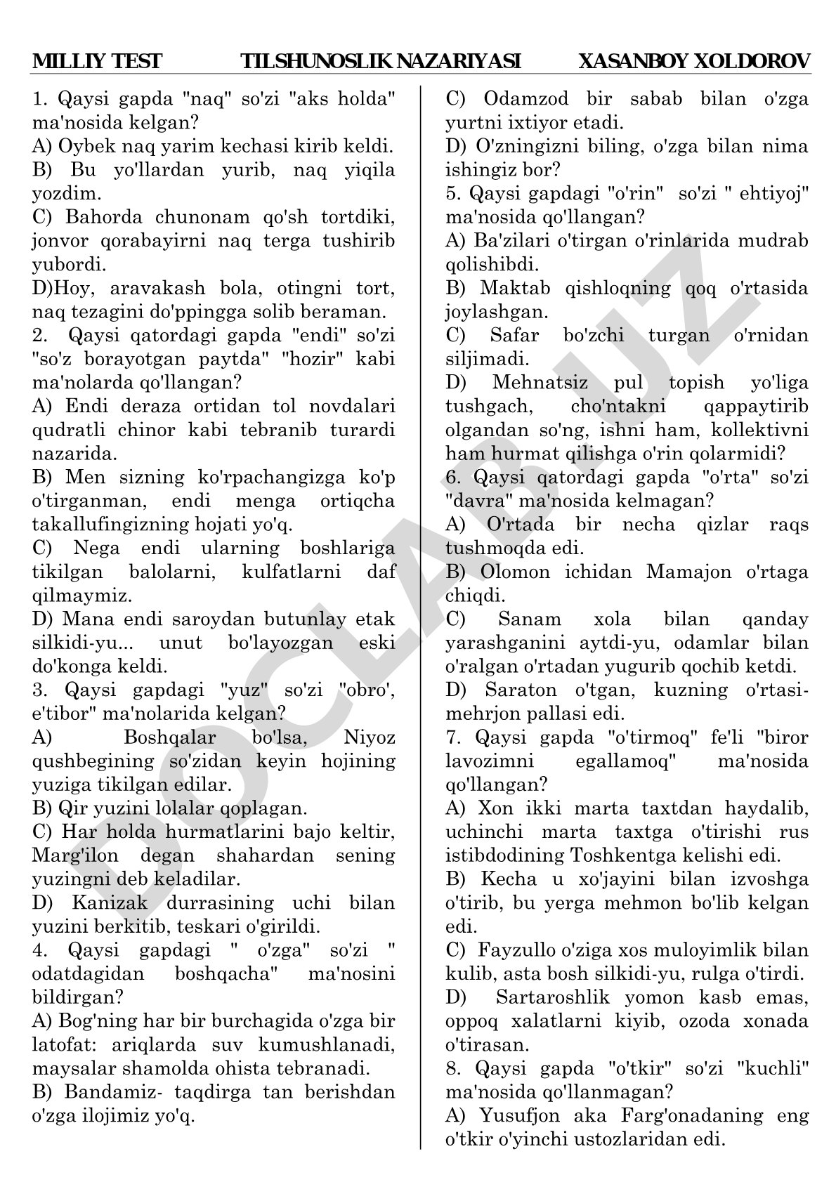 Milliy test tilshunoslik nazariyasi
