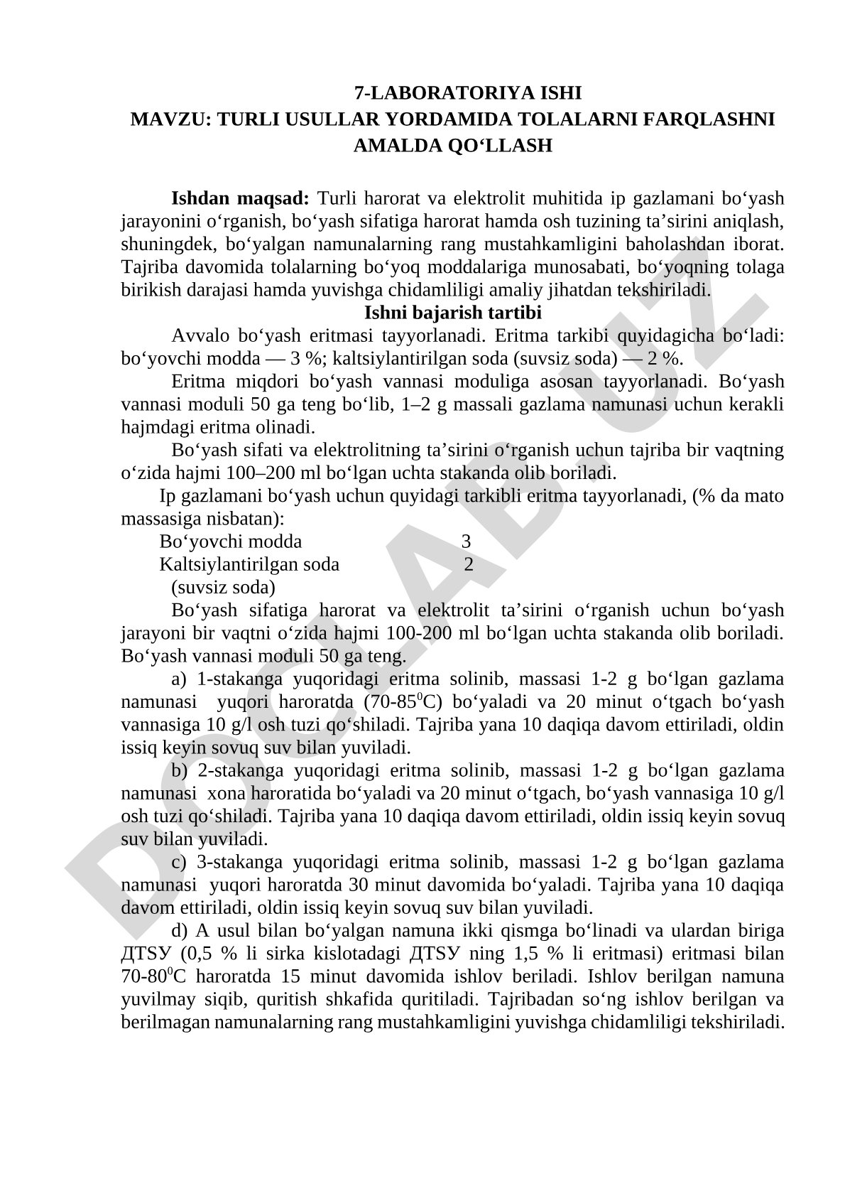 Turli usullar yordamida tolalarni farqlashni amalda qo‘llash