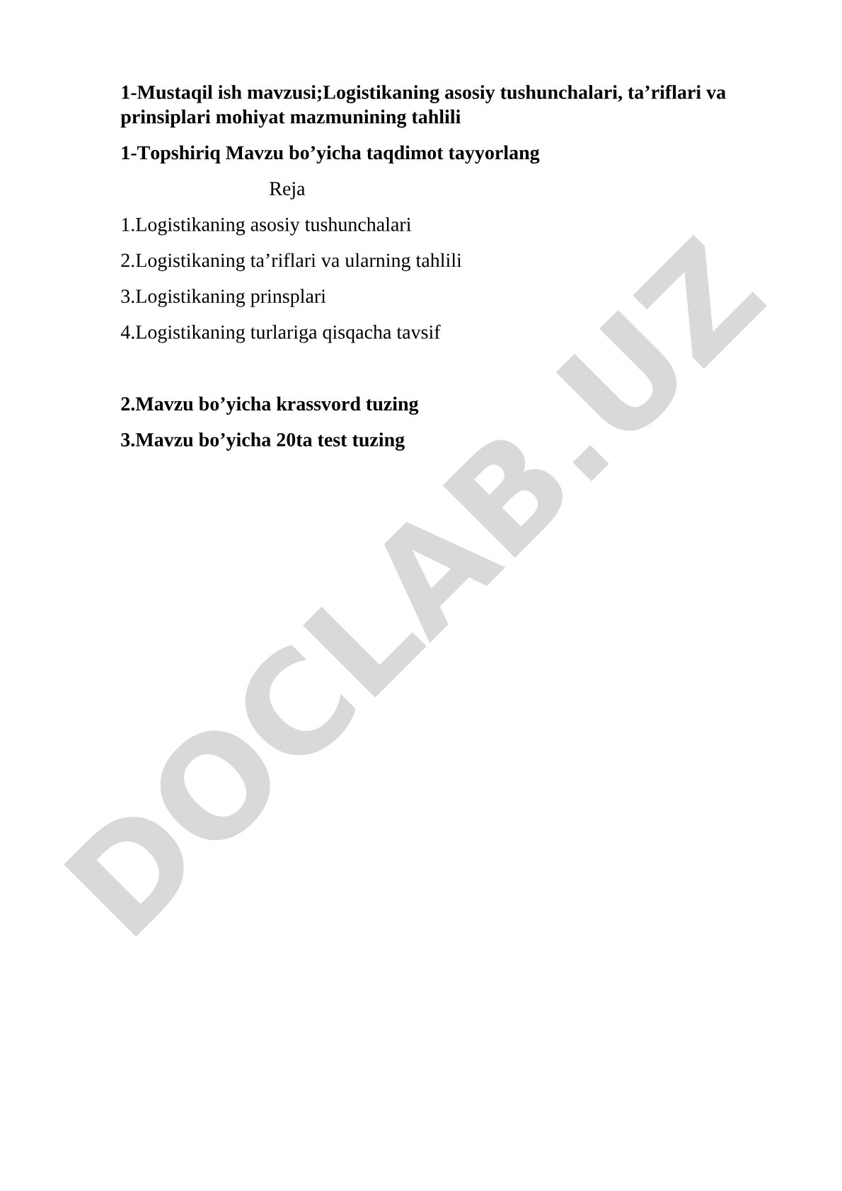 Logistikaning asosiy tushunchalari, ta’riflari va prinsiplari mohiyat mazmunining tahlili