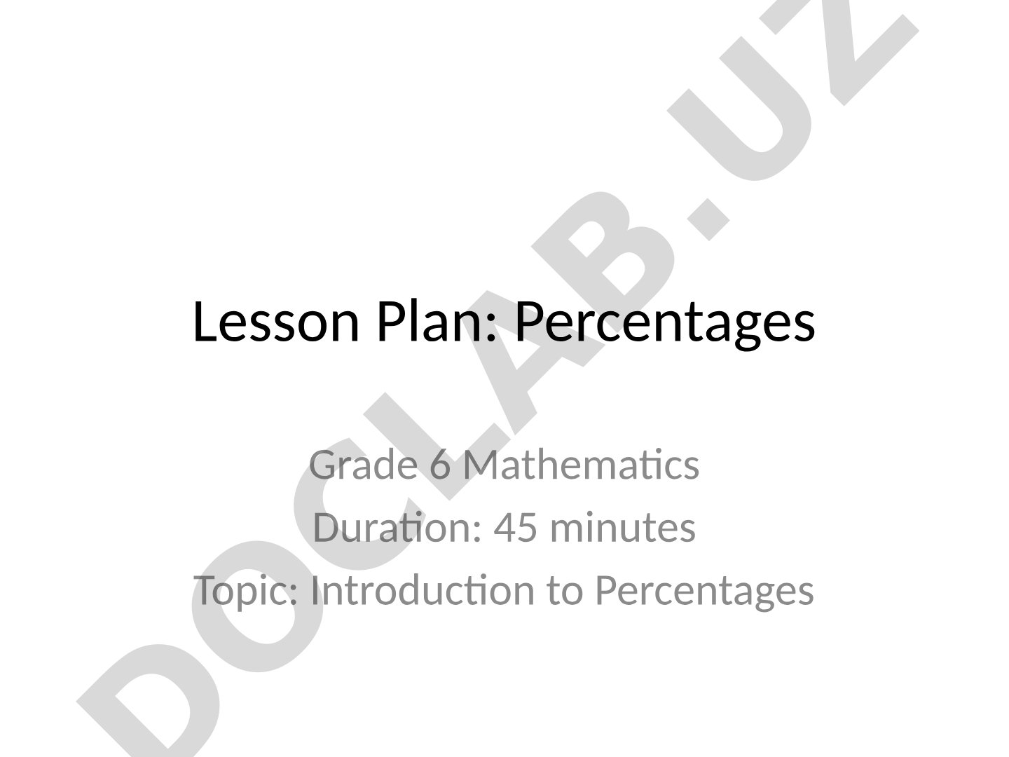 Introduction to Percentages