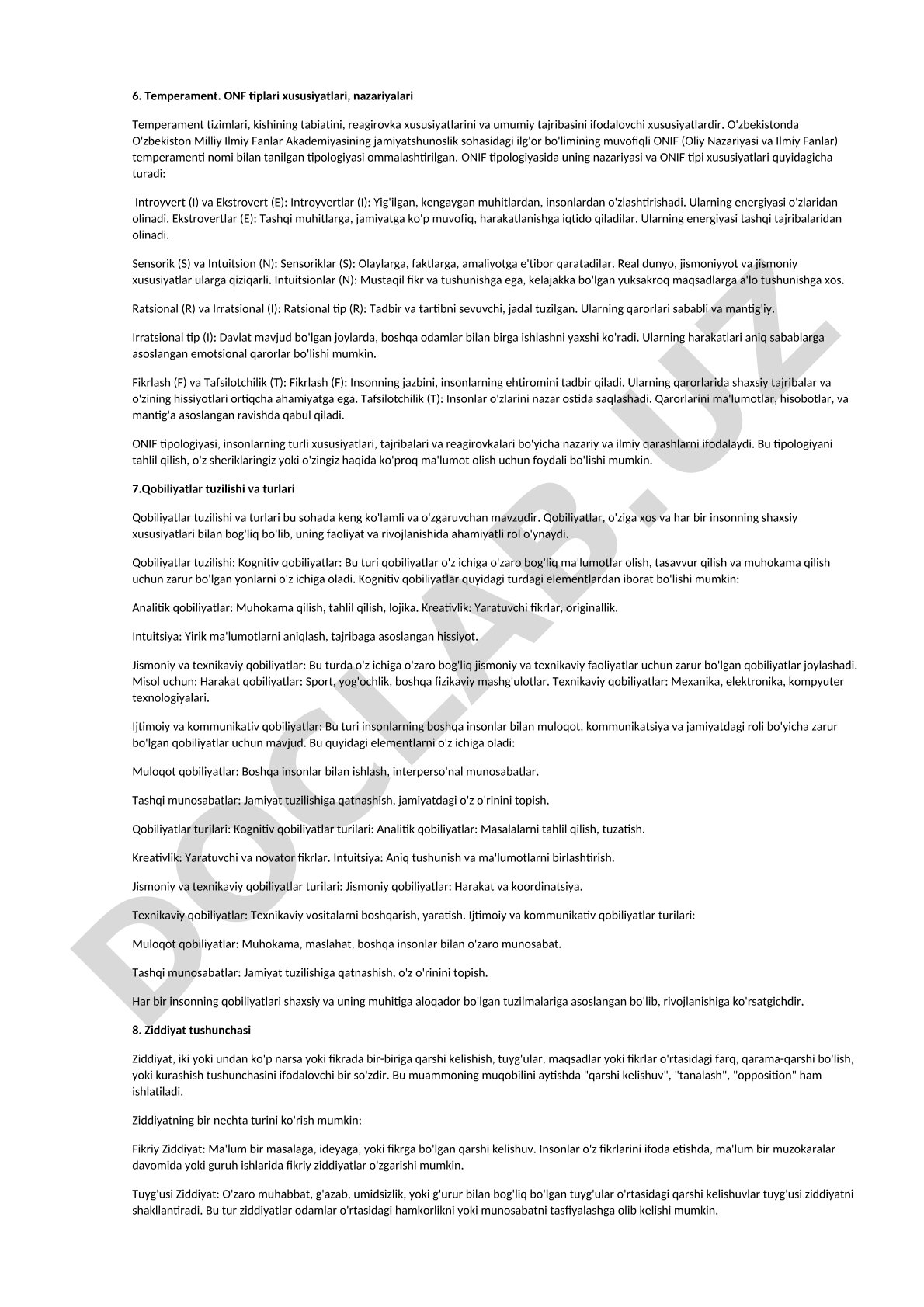 Temperament ONF tiplari xususiyatlari va nazariyalari