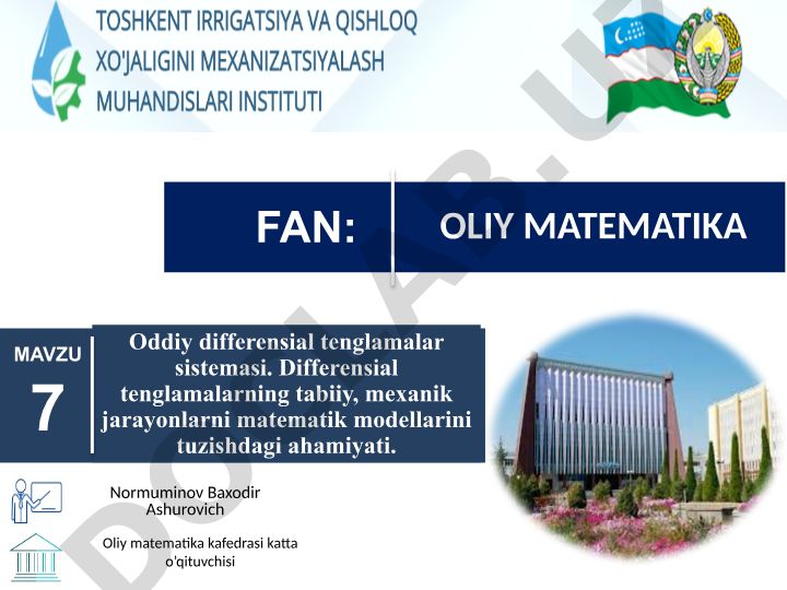 Oddiy differensial tenglamalar sistemasi va ularning matematik modellashtirishdagi ahamiyati
