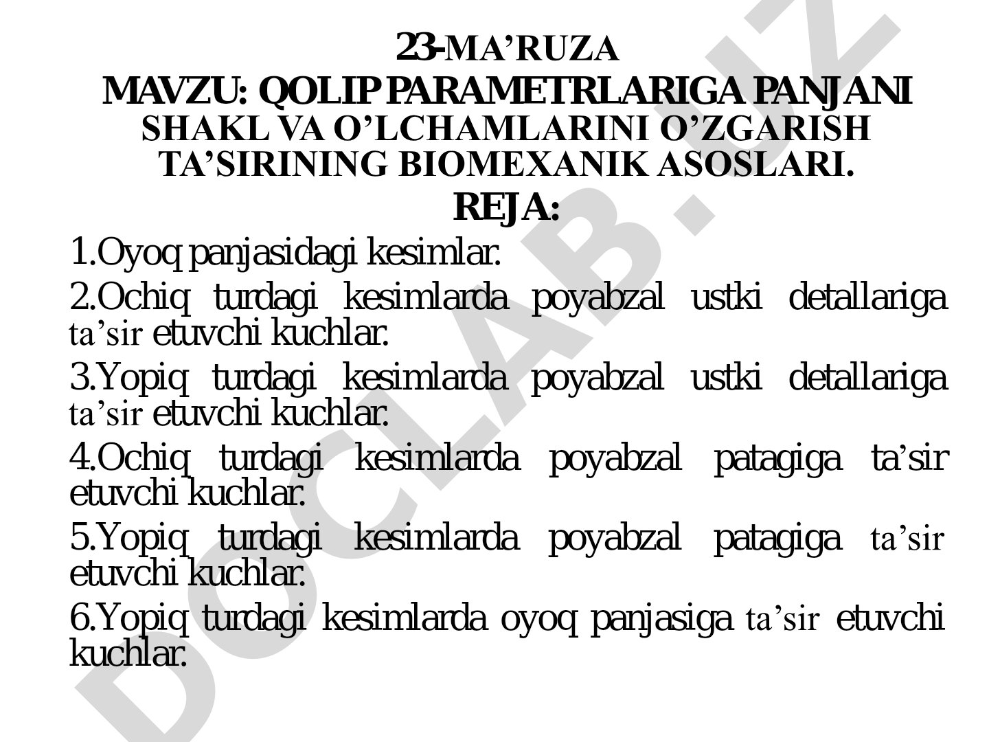 Qolip parametrlariga panjani shakl va o‘lchamlarini o‘zgarish ta’sirining biomexanik asoslari