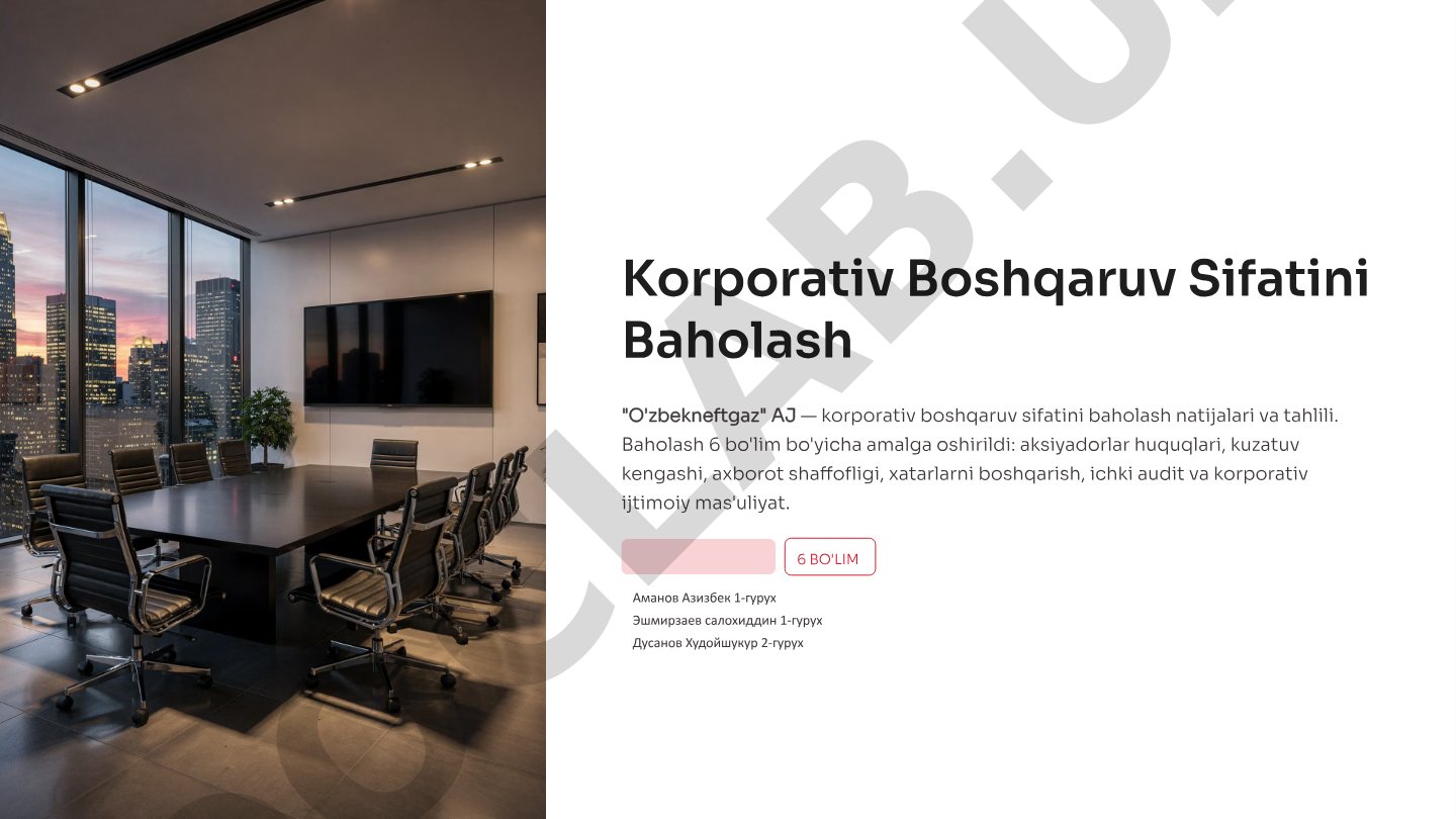 Korporativ Boshqaruv Sifatini Baholash "O'zbekneftgaz" AJ