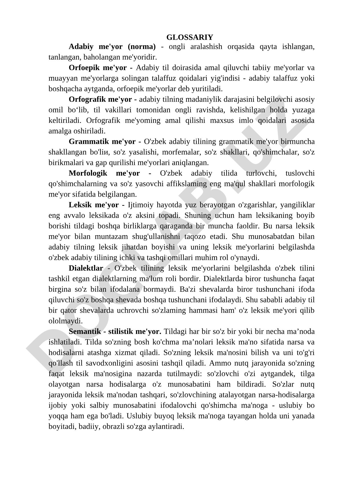 O'zbek adabiy tilida me'yor turlari va ularning ta'rifi