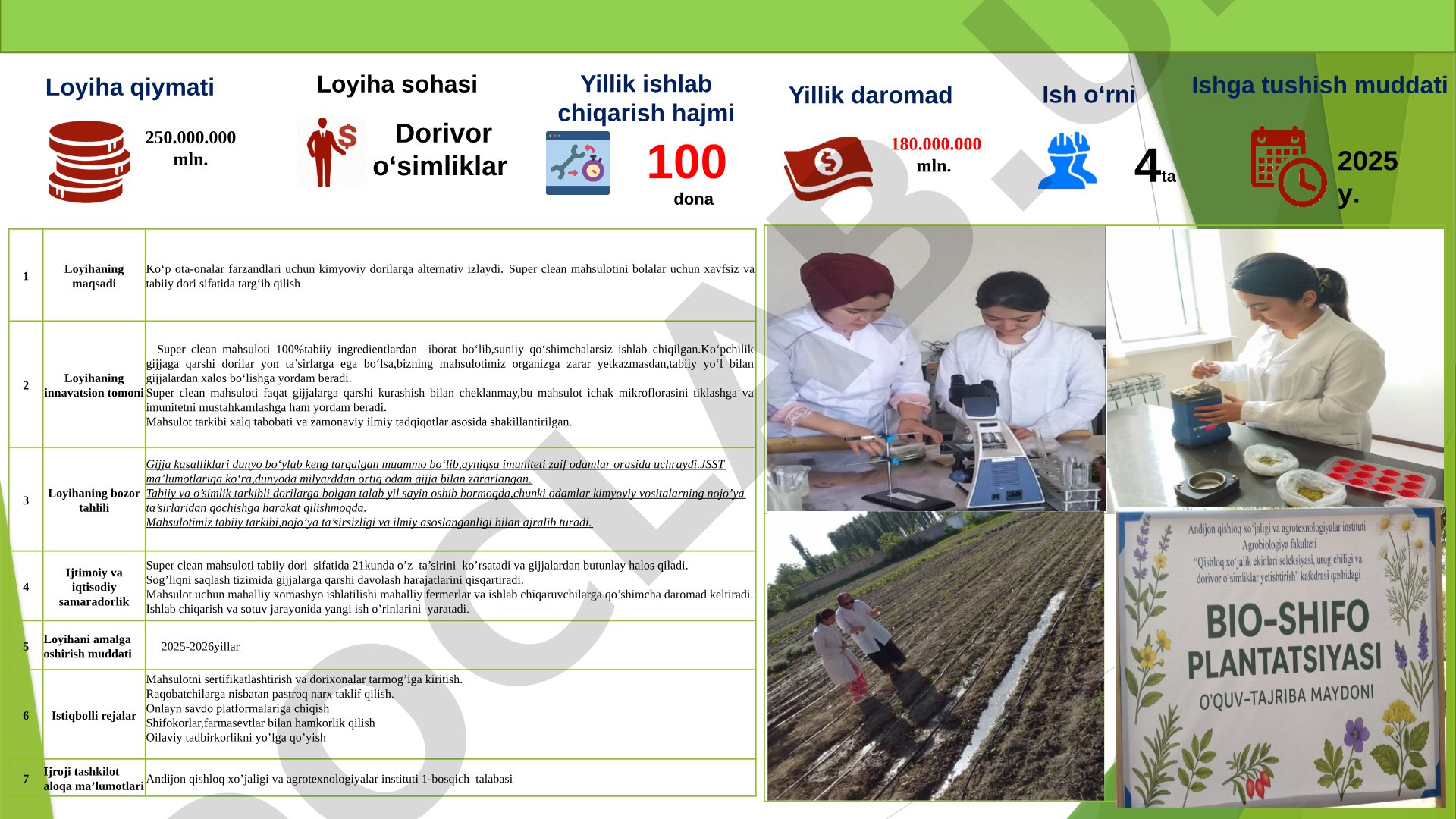Super clean mahsuloti bo'yicha biznes loyiha