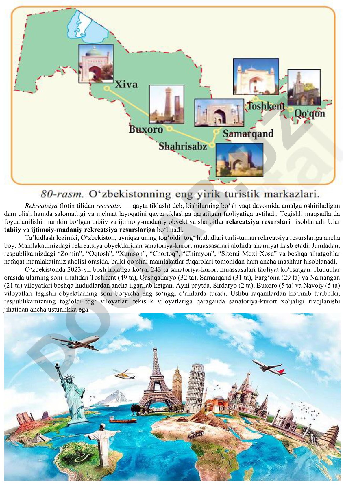 Rekreatsiya resurslari va O'zbekistondagi sanatoriy-kurortlar