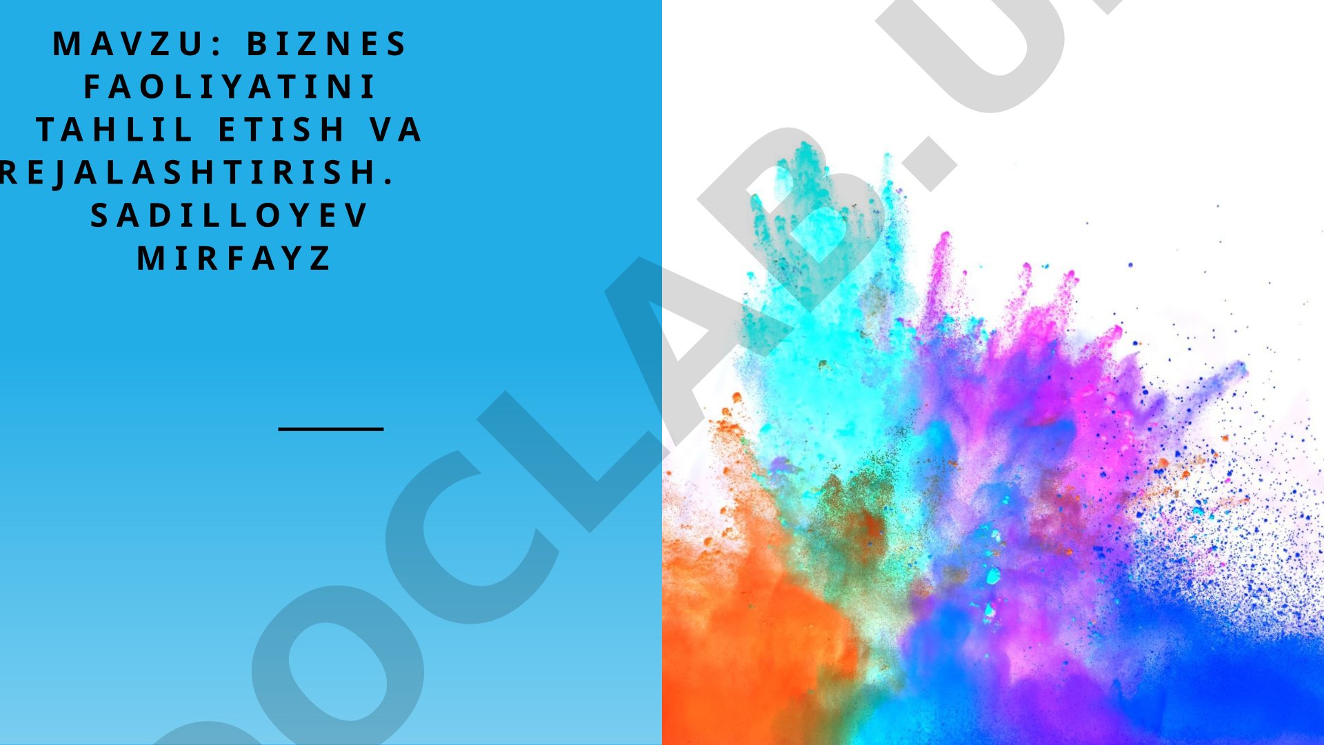 Biznes faoliyatini tahlil etish va rejalashtirish