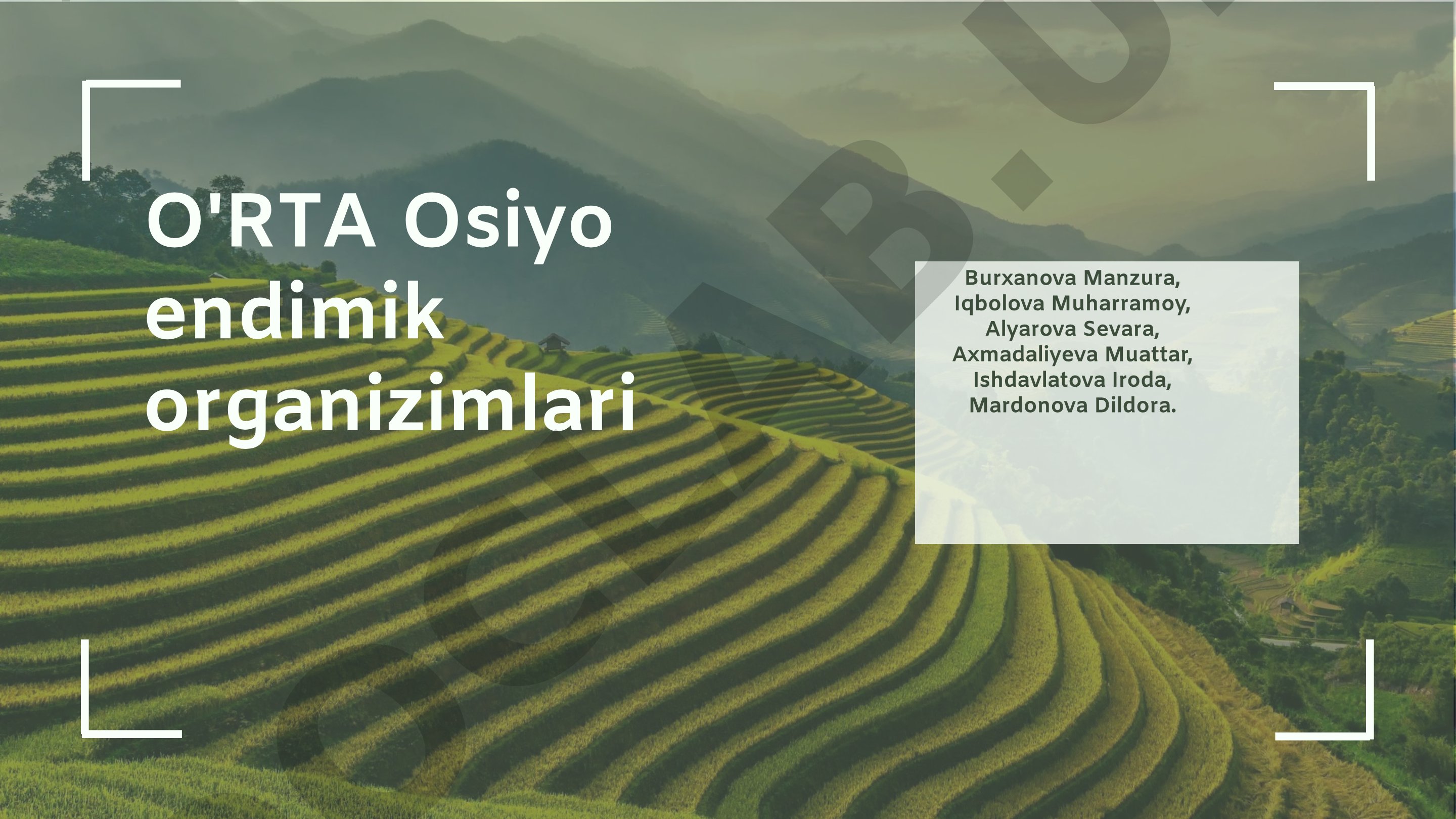 O'RTA Osiyo endimik organizimlari