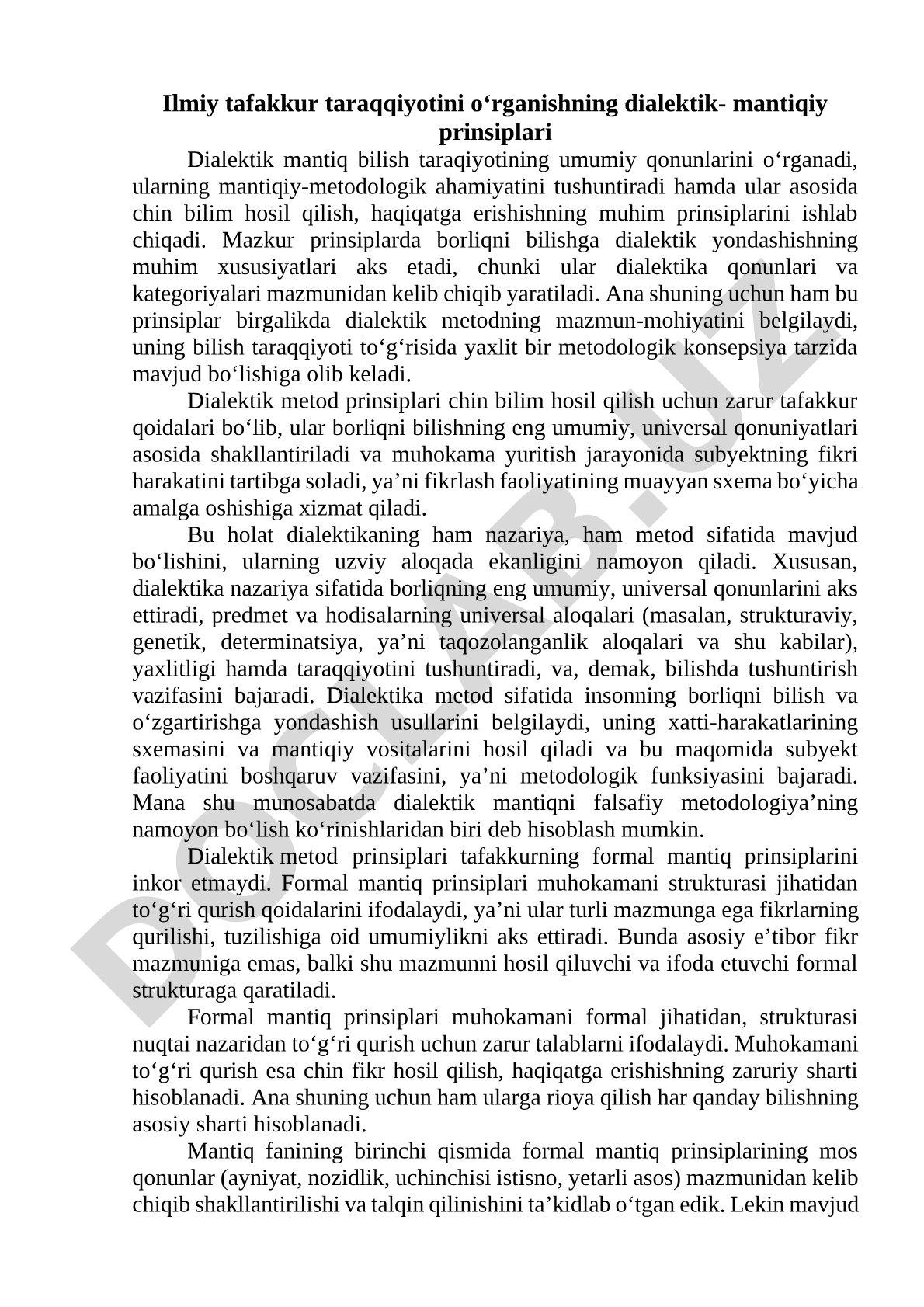 Ilmiy tafakkur taraqqiyotini o‘rganishning dialektik-mantiqiy prinsiplari