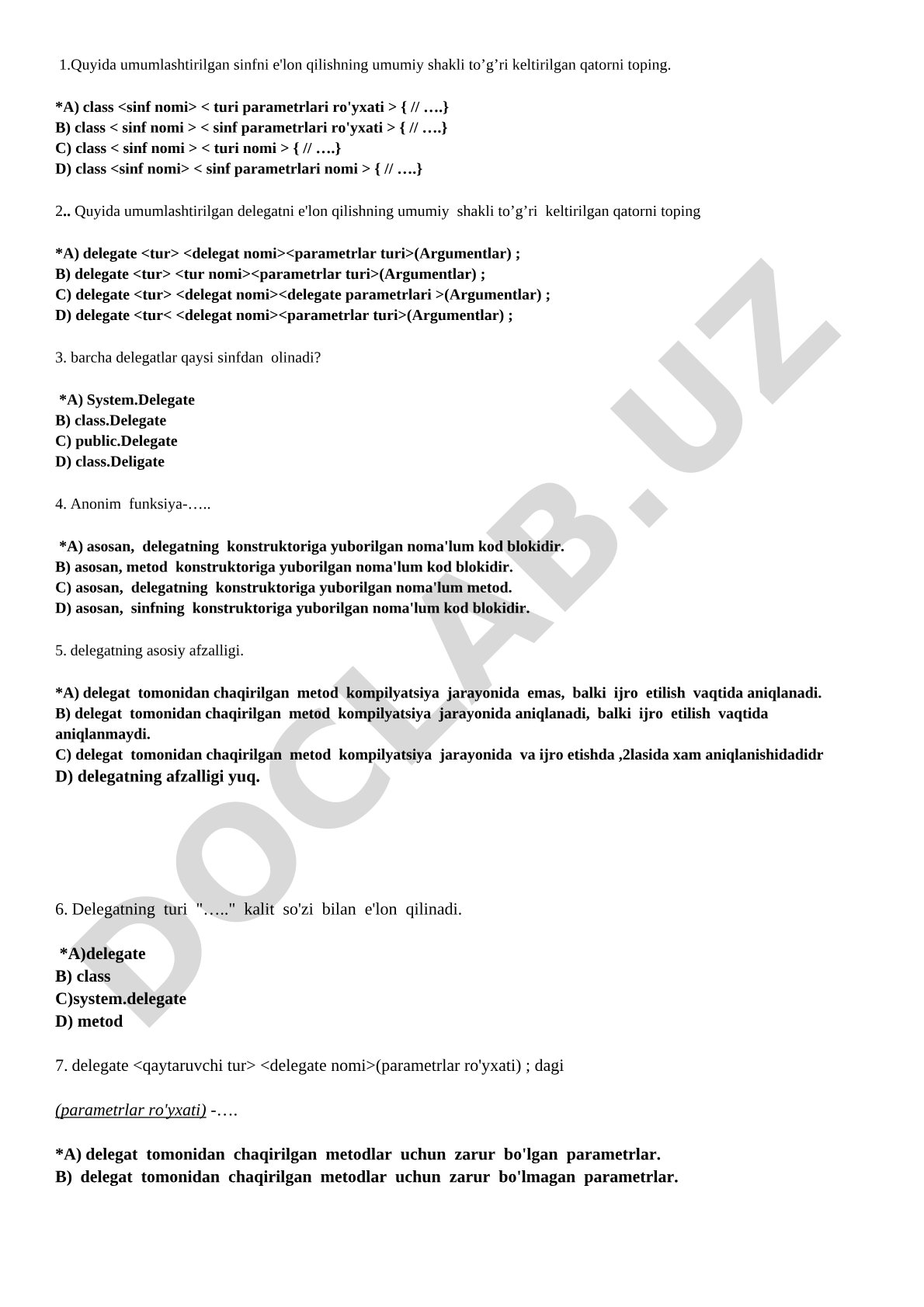 C# da umumlashtirilgan sinf va delegatlar
