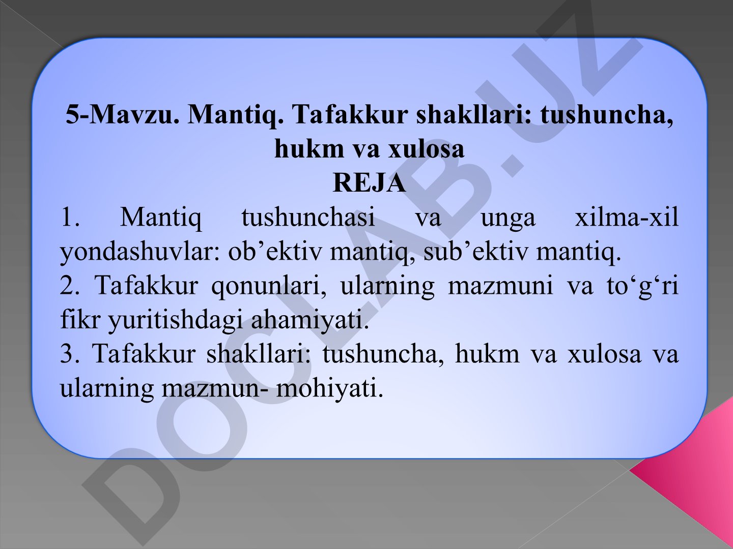 Mantiq va tafakkur shakllari: tushuncha, hukm va xulosa