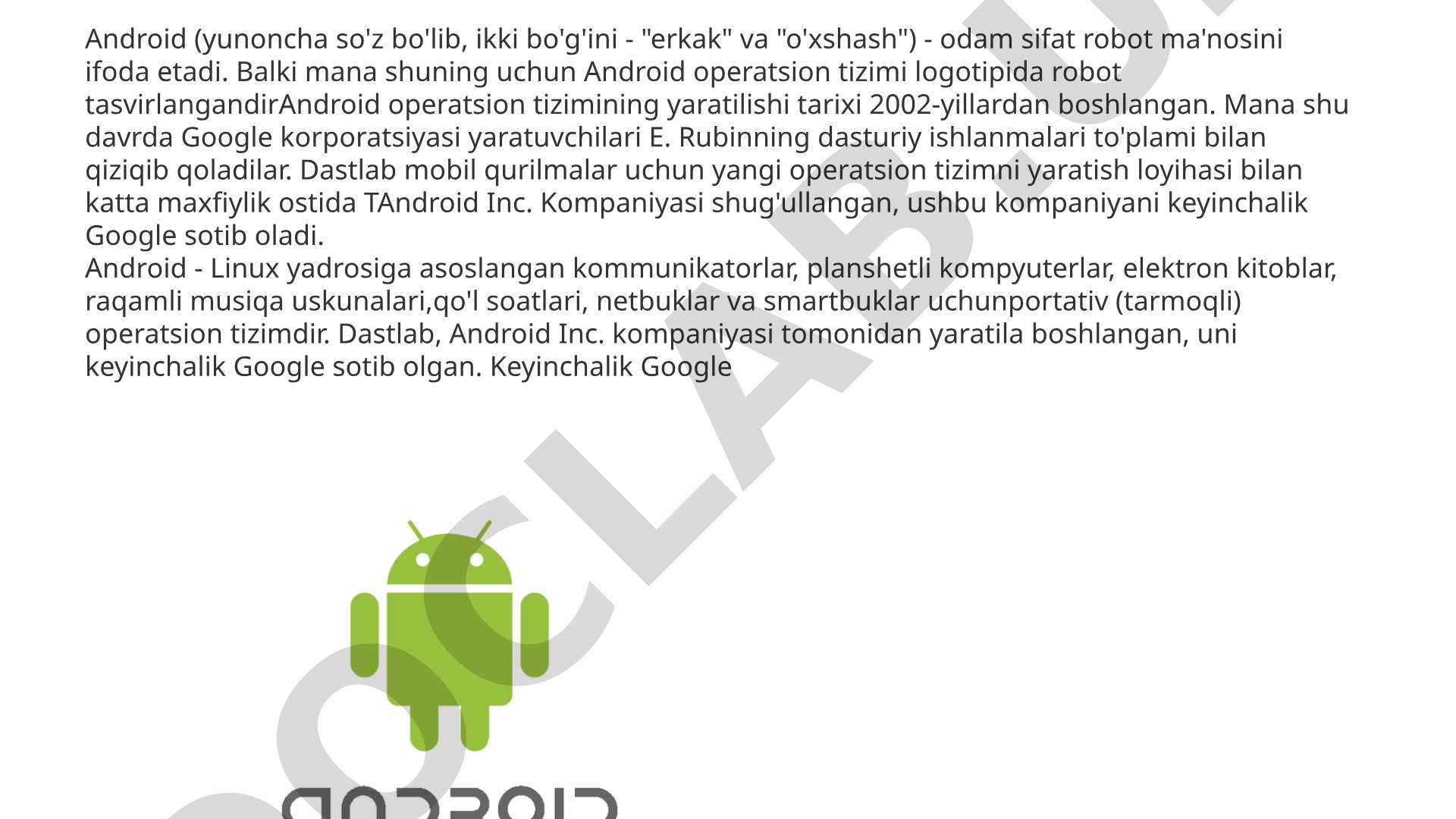 Android operatsion tizimining yaratilish tarixi