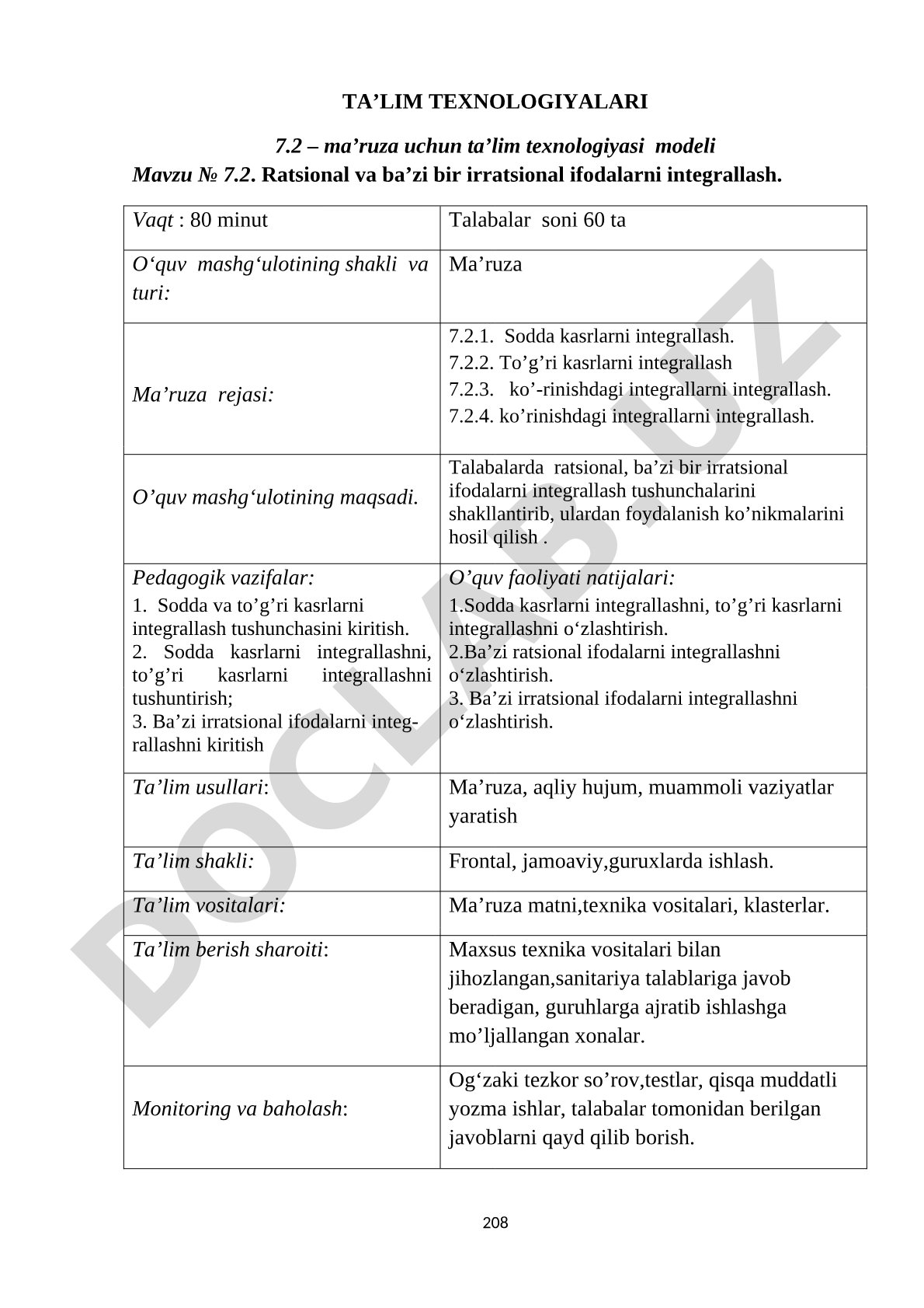 Ratsional va ba’zi bir irratsional ifodalarni integrallash
