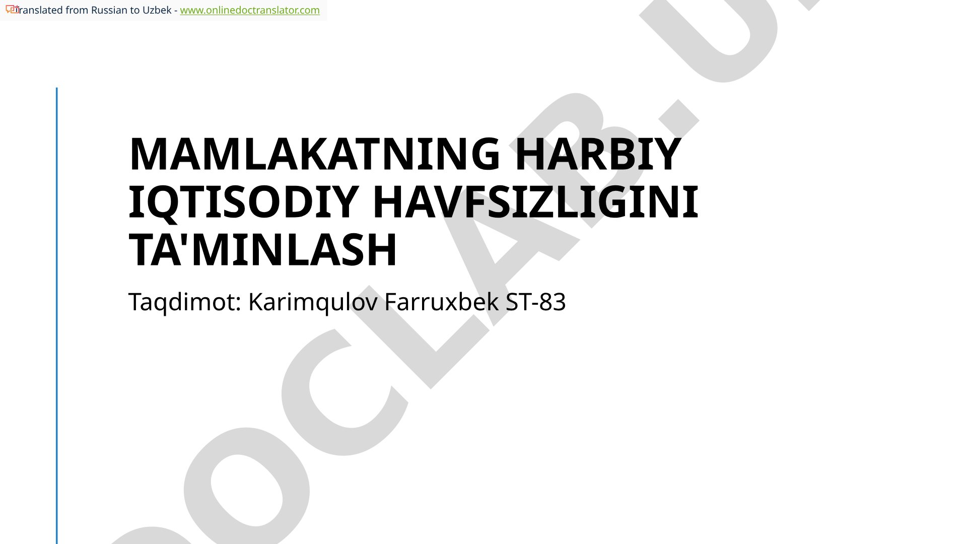 Mamlakatning harbiy iqtisodiy havfsizligini ta'minlash