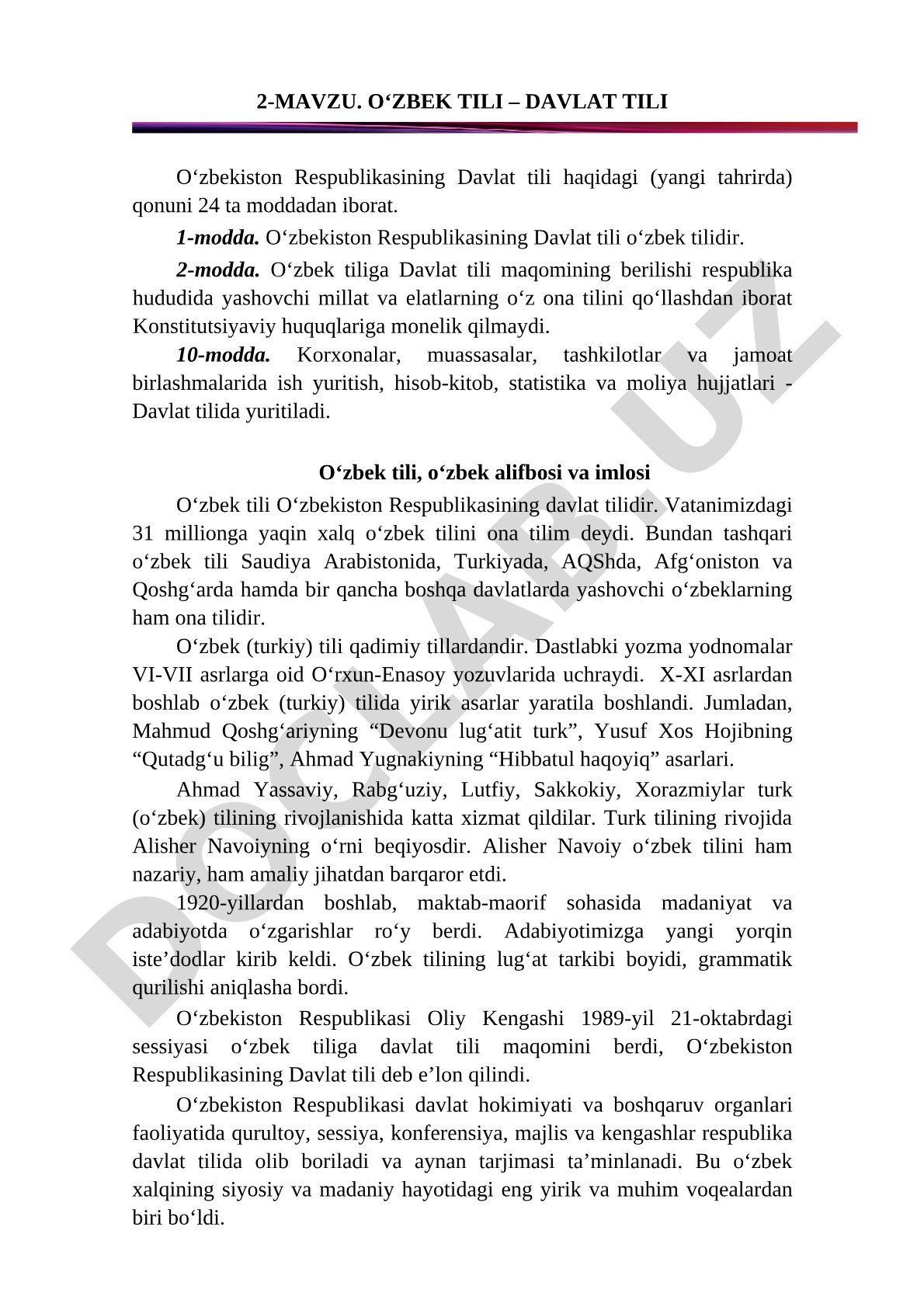 O‘ZBEK TILI – DAVLAT TILI