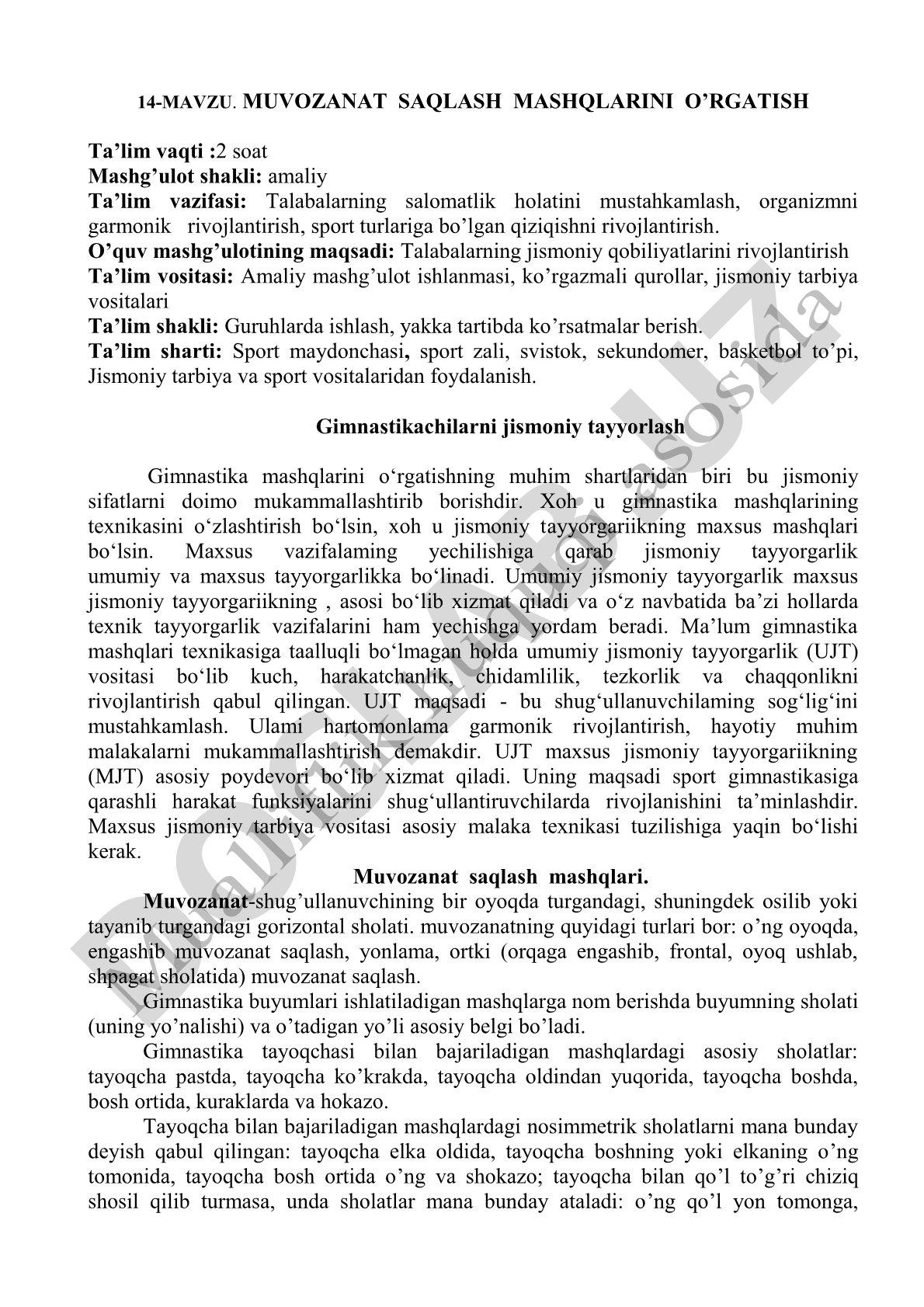 Muvozanat saqlash mashqlarini o'rgatish