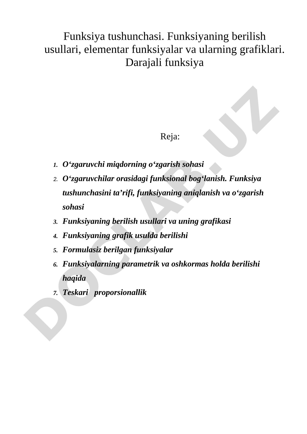 Funksiya tushunchasi, berilish usullari va elementar funksiyalar