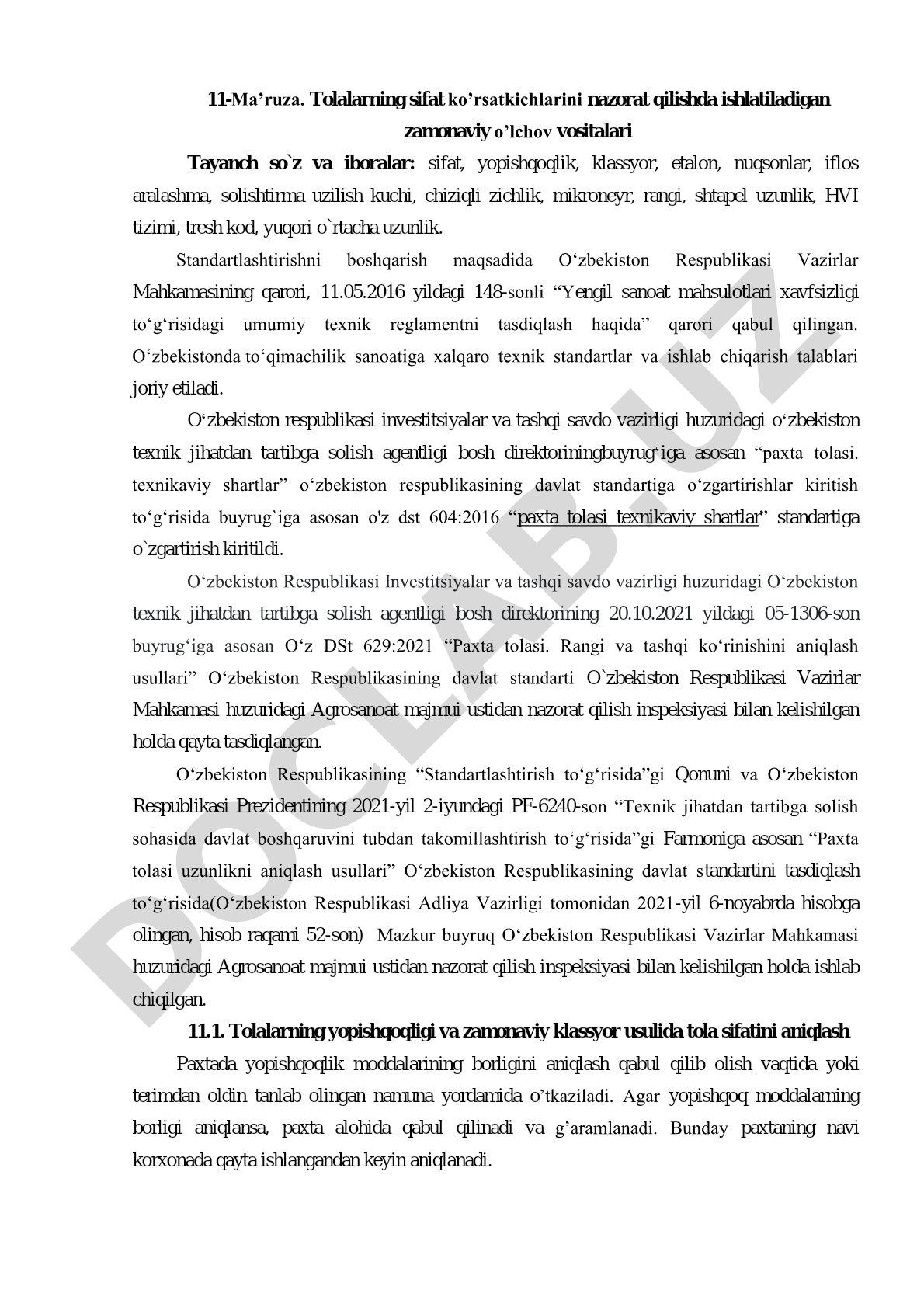 Tolalarning sifat ko’rsatkichlarini nazorat qilishda ishlatiladigan zamonaviy o’lchov vositalari