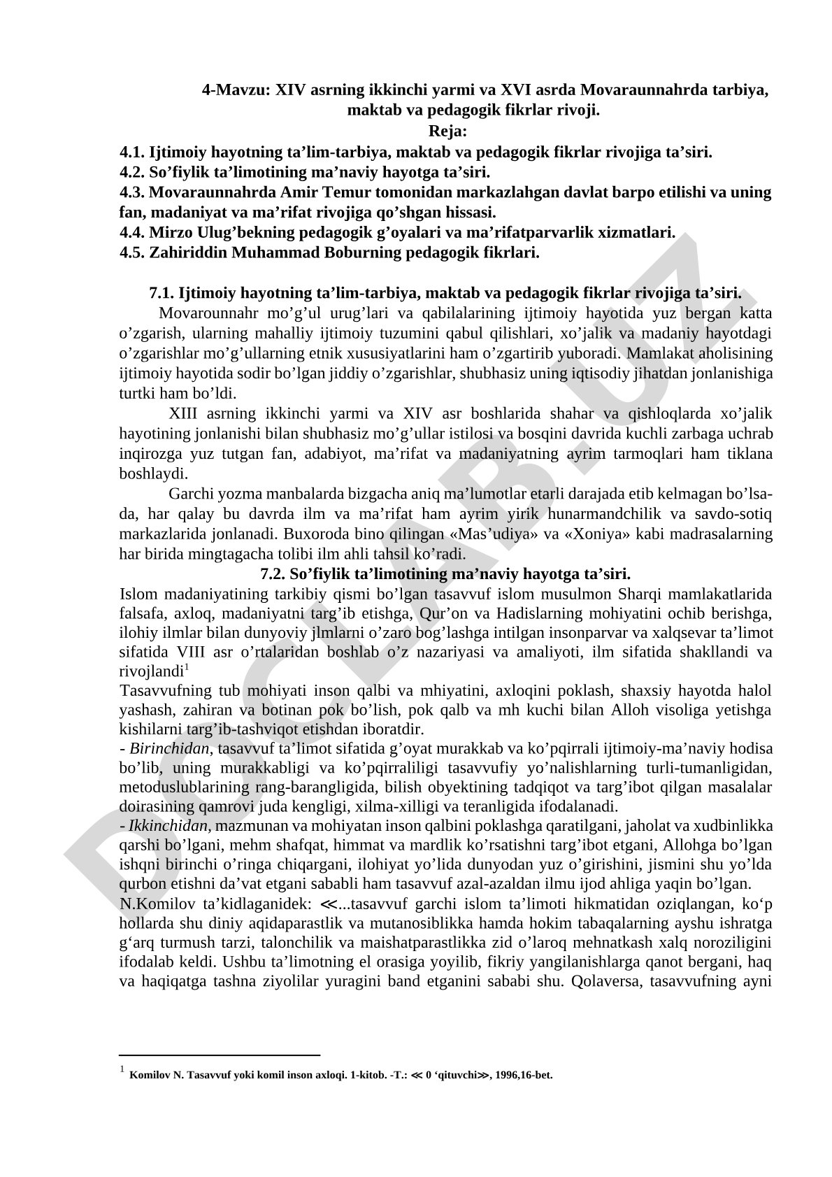 XIV asrning ikkinchi yarmi va XVI asrda Movaraunnahrda tarbiya, maktab va pedagogik fikrlar rivoji