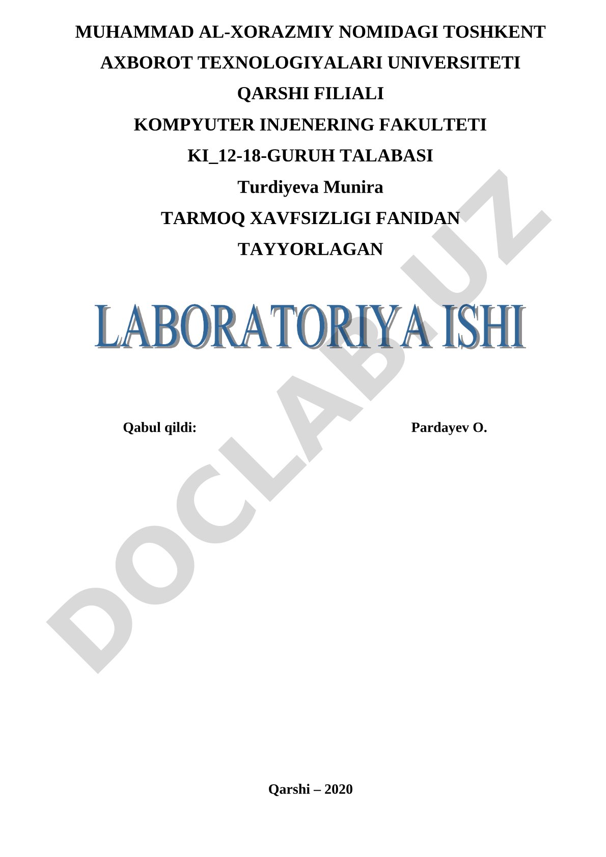 3-laboratoriya ishi Cisco Packet Tracer yordamida router qurilmasini sozlash