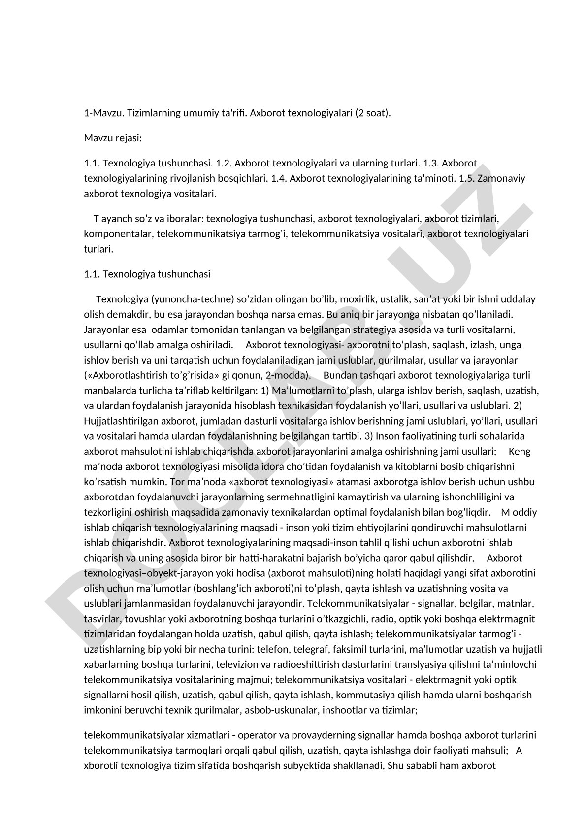 Tizimlarning umumiy ta'rifi. Axborot texnologiyalari