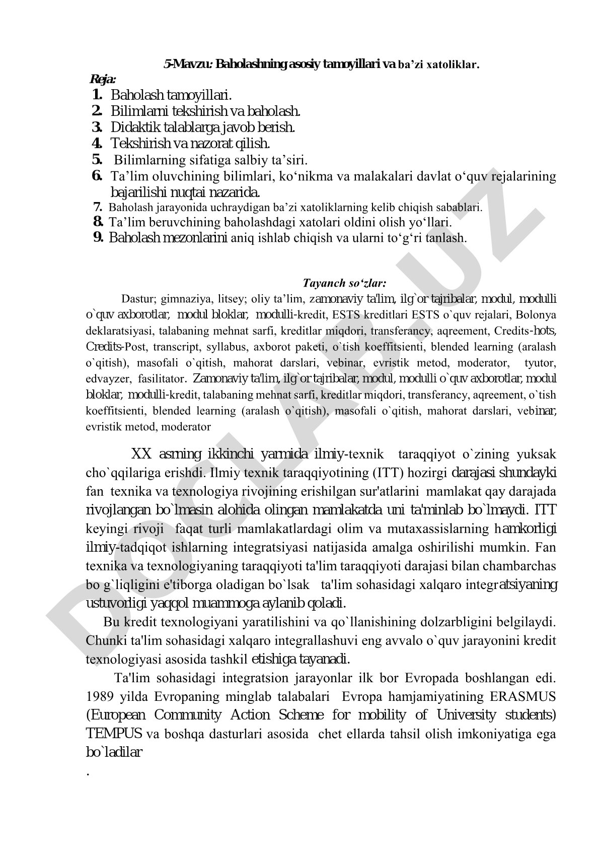 Baholashning asosiy tamoyillari va ba’zi xatoliklar