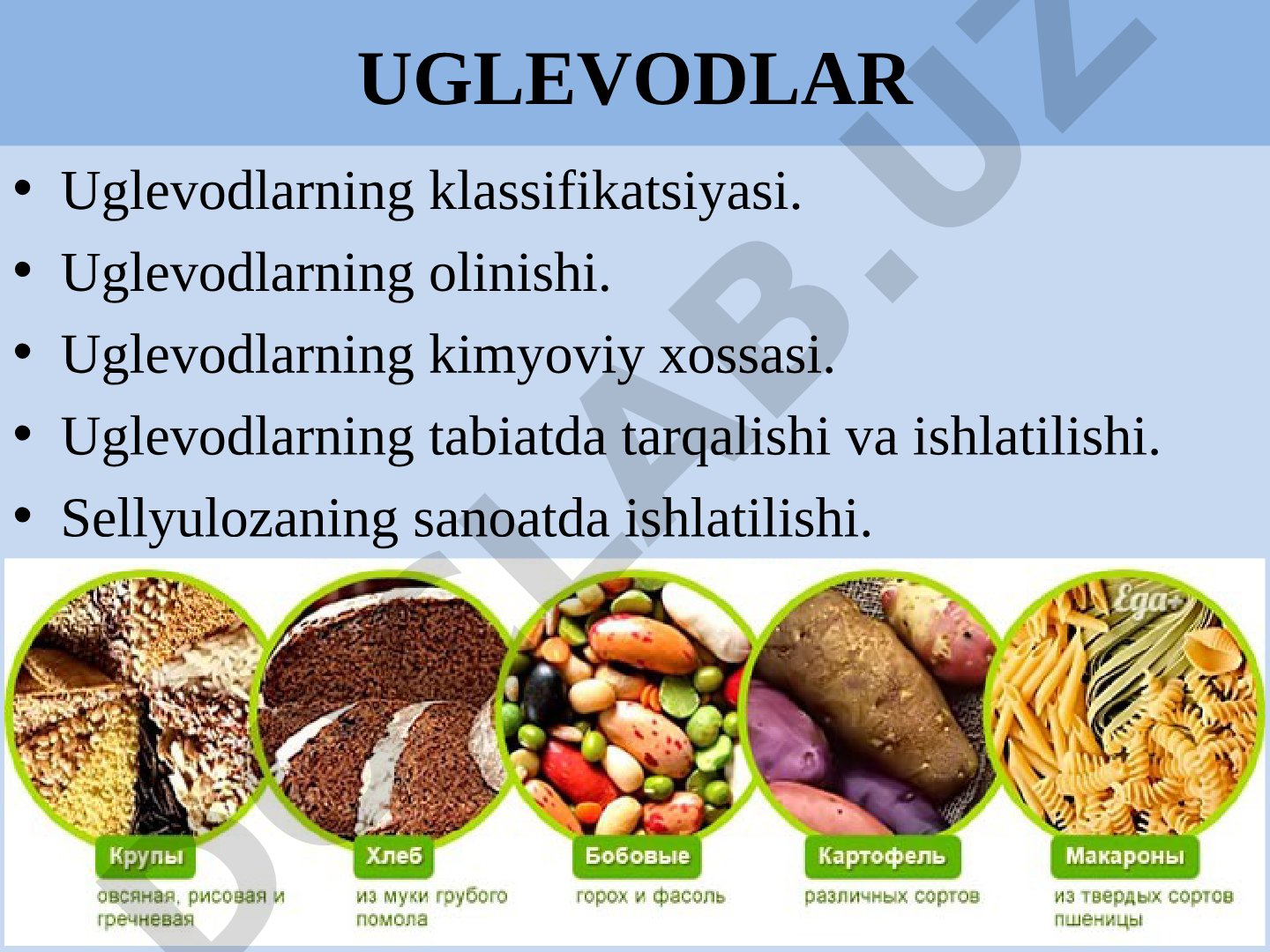 Uglevodlar tasnifi, olinishi, kimyoviy xossalari, tarqalishi va sellyulozaning sanoatda