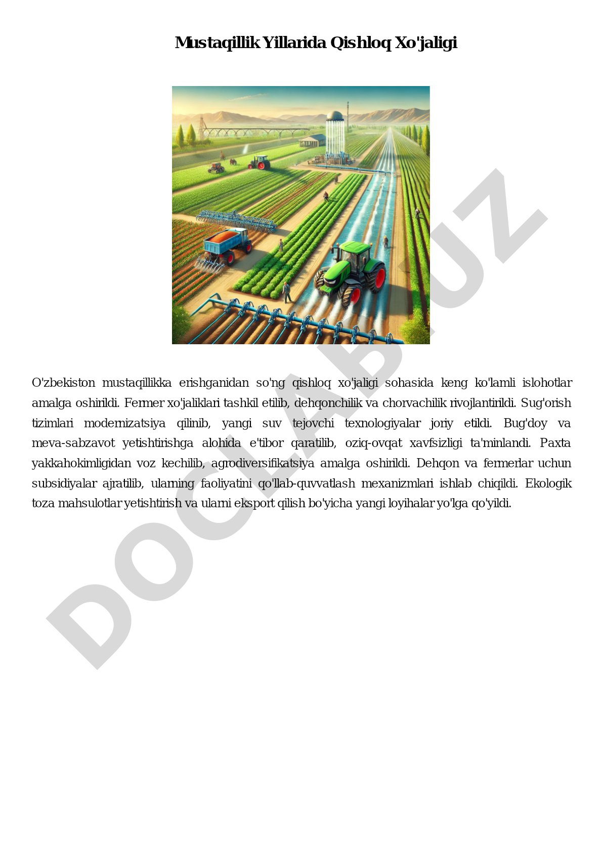 Mustaqillik Yillarida Qishloq Xo'jaligi va Sanoat Rivoji