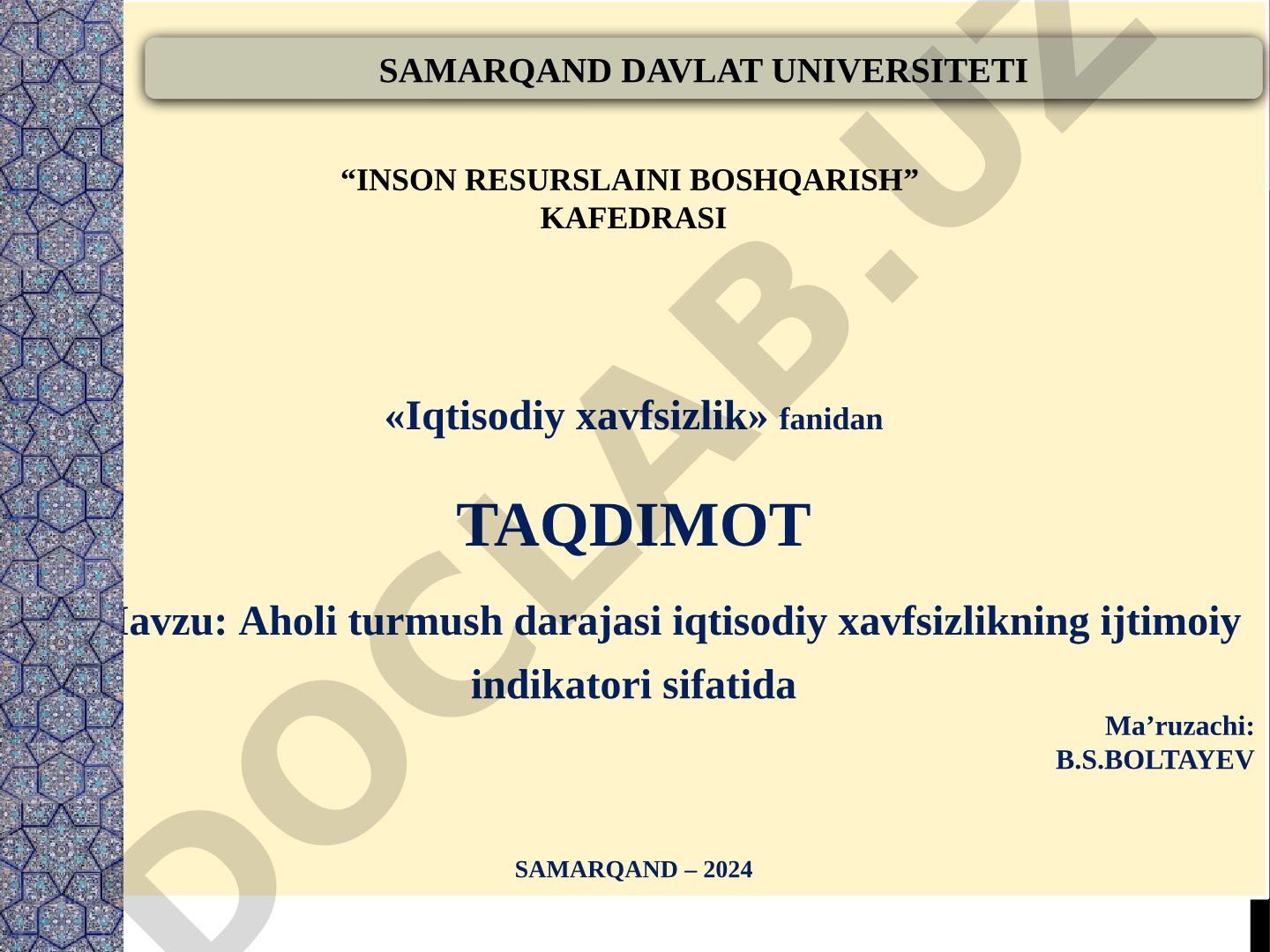 Aholi turmush darajasi iqtisodiy xavfsizlikning ijtimoiy indikatori sifatida