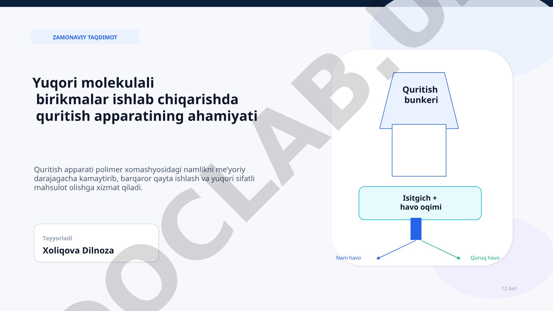 Yuqori molekulali birikmalar ishlab chiqarishda quritish apparatining ahamiyati