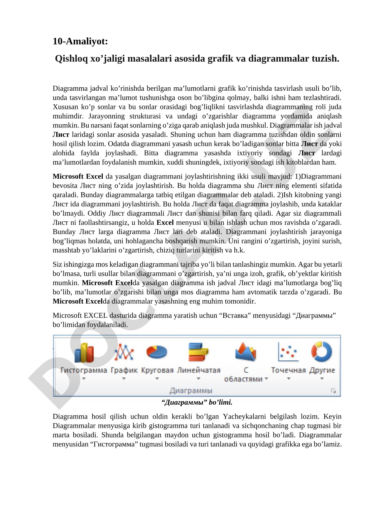 Qishloq xo'jaligi masalalari asosida grafik va diagrammalar tuzish