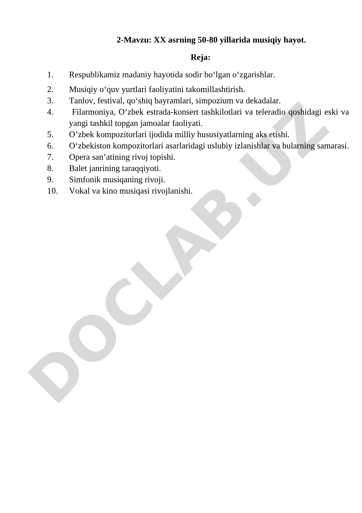 XX asrning 50-80 yillarida musiqiy hayot