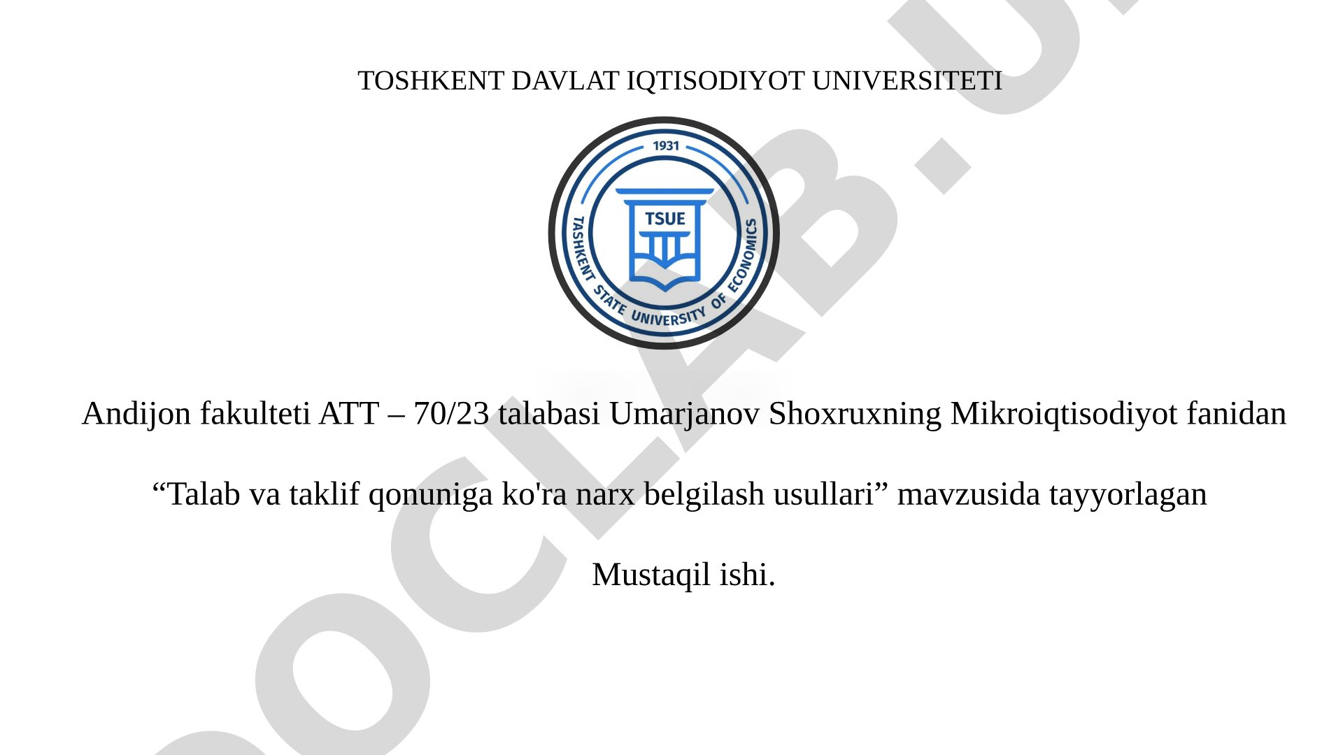 Talab va taklif qonuniga ko'ra narx belgilash usullari