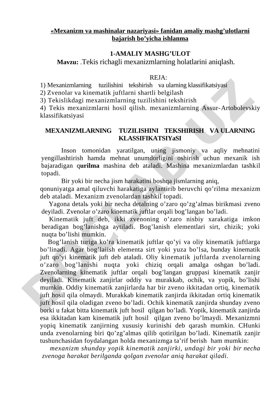 Tekis richagli mexanizmlarning holatlarini aniqlash