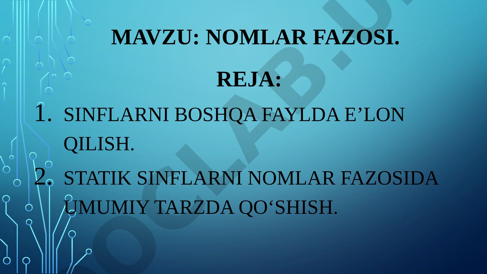 Nomlar fazosi tushunchasi, sintaksisi va qo'llanilishi haqida taqdimot