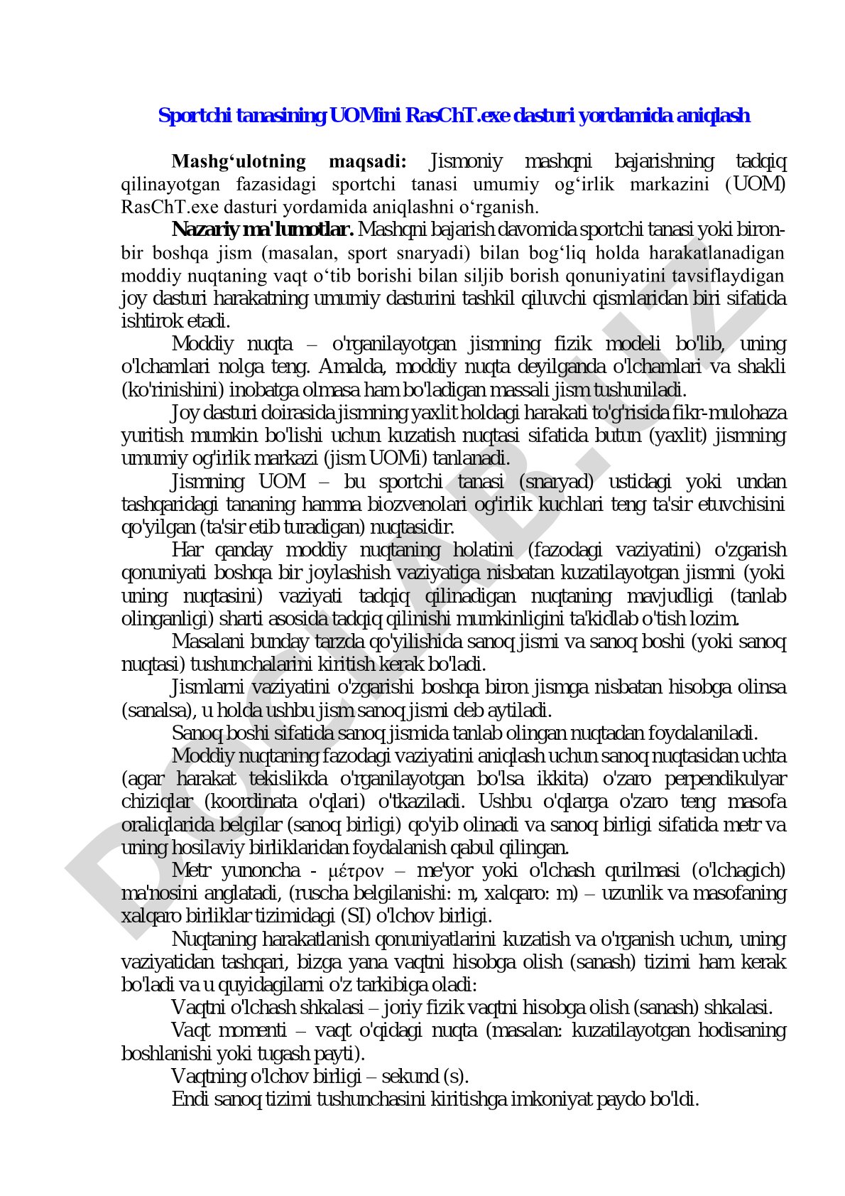Sportchi tanasining UOMini RasChT.exe dasturi yordamida aniqlash