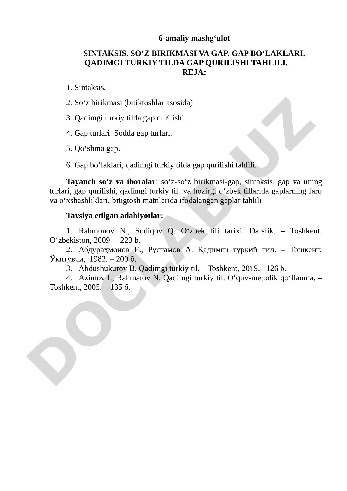 Sintaksis. So‘z birikmasi va gap. Gap bo‘laklari, qadimgi turkiy tilda gap qurilishi tahlili.