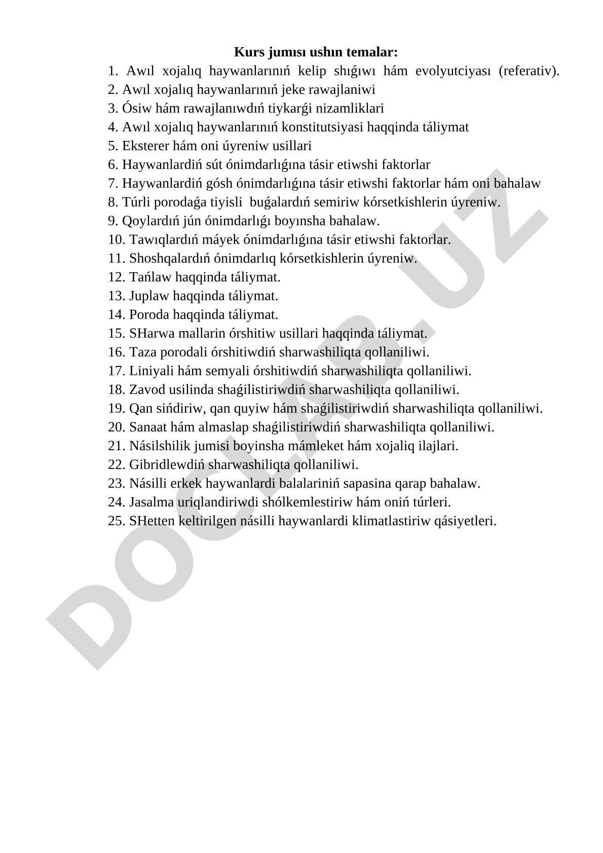 Awıl xojalıq haywanlarınıń ónimdarlıǵı hám seleksiya