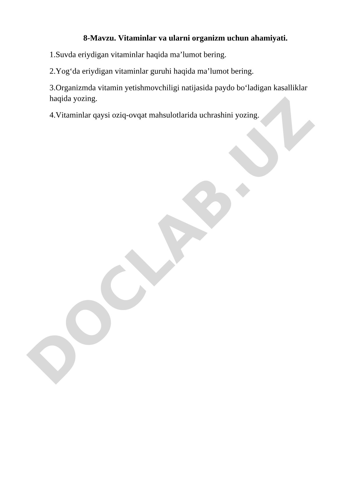 Vitaminlar va ularni organizm uchun ahamiyati