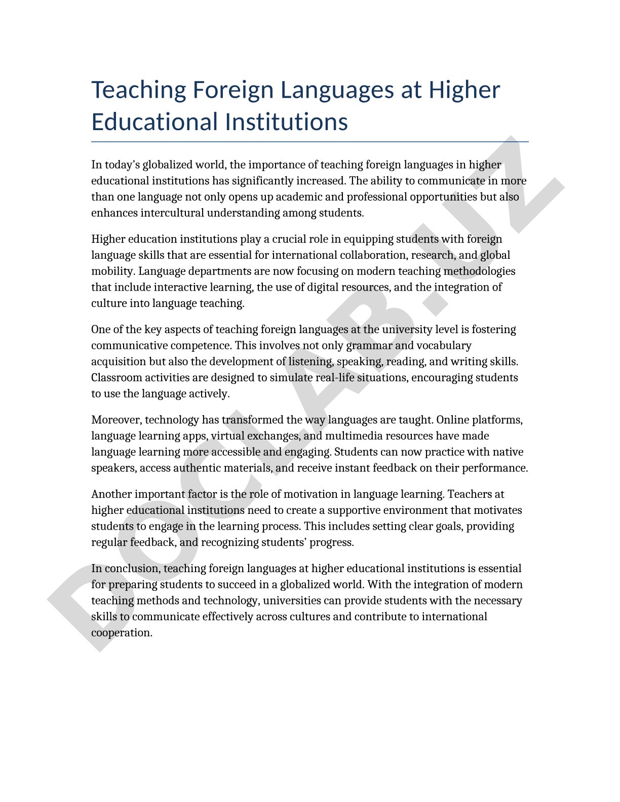 Teaching Foreign Languages at Higher Educational Institutions